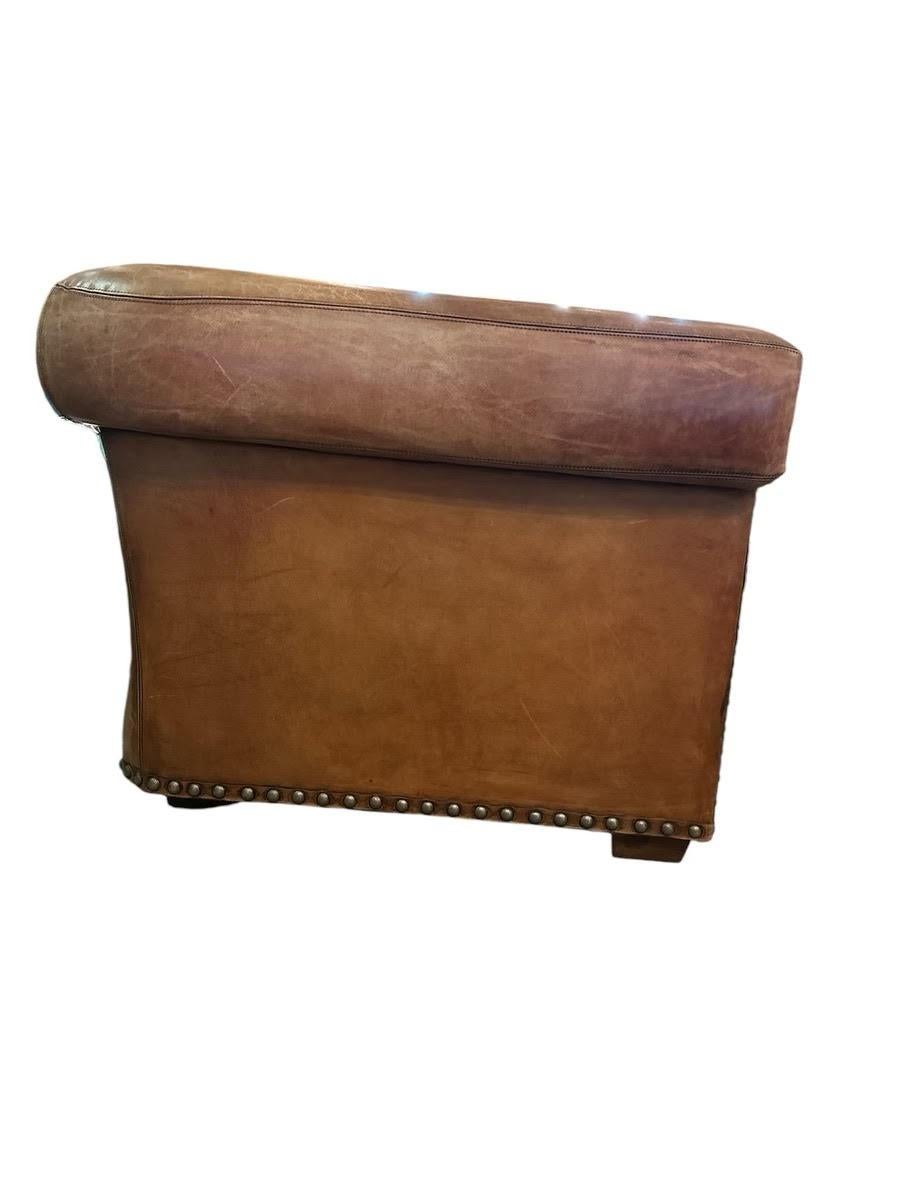 Hand-Crafted Ralph Lauren Writer's Aged Brown Leather Leather Sofa