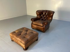 Ralph Lauren "Writers" Armchair & Ottoman - In Vintage Brown Leather