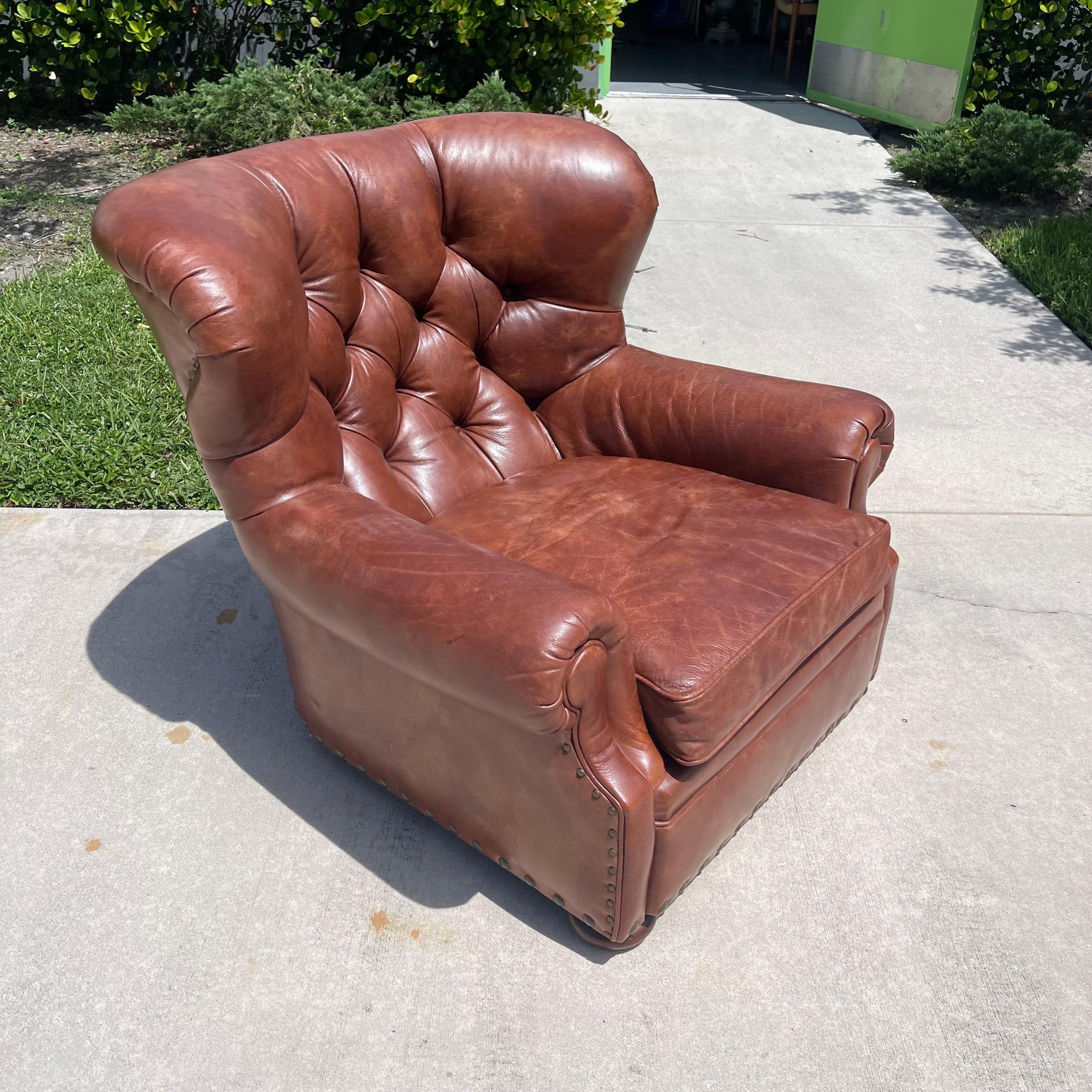 One of Ralph Lauren’s most iconic designs: the Writer’s Chair. Handcrafted, supple tufted leather envelopes you in this stately club chair. RL style and heirloom quality combined.
