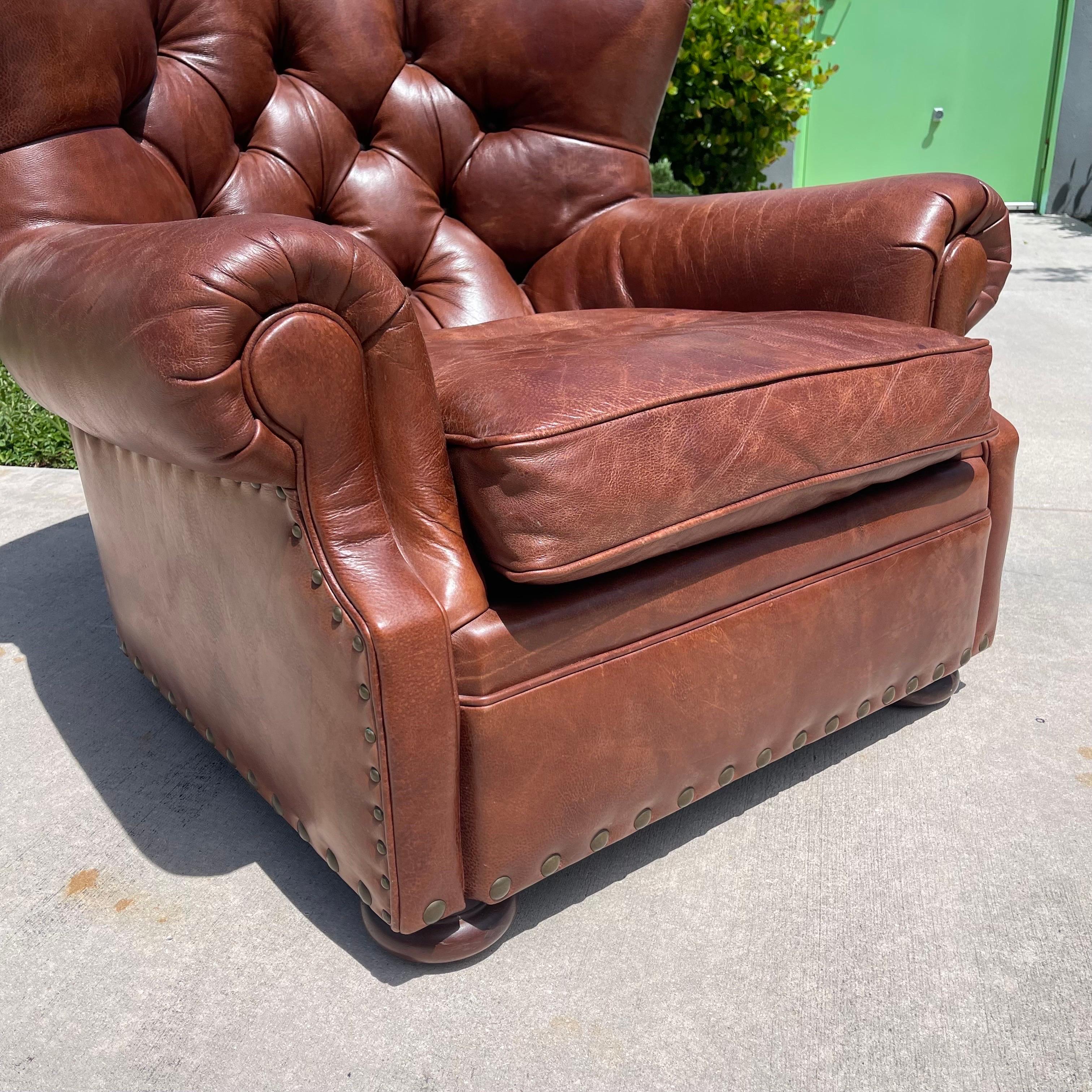 Contemporary Ralph Lauren “Writer’s Chair” Tufted Brown Leather Club Chair