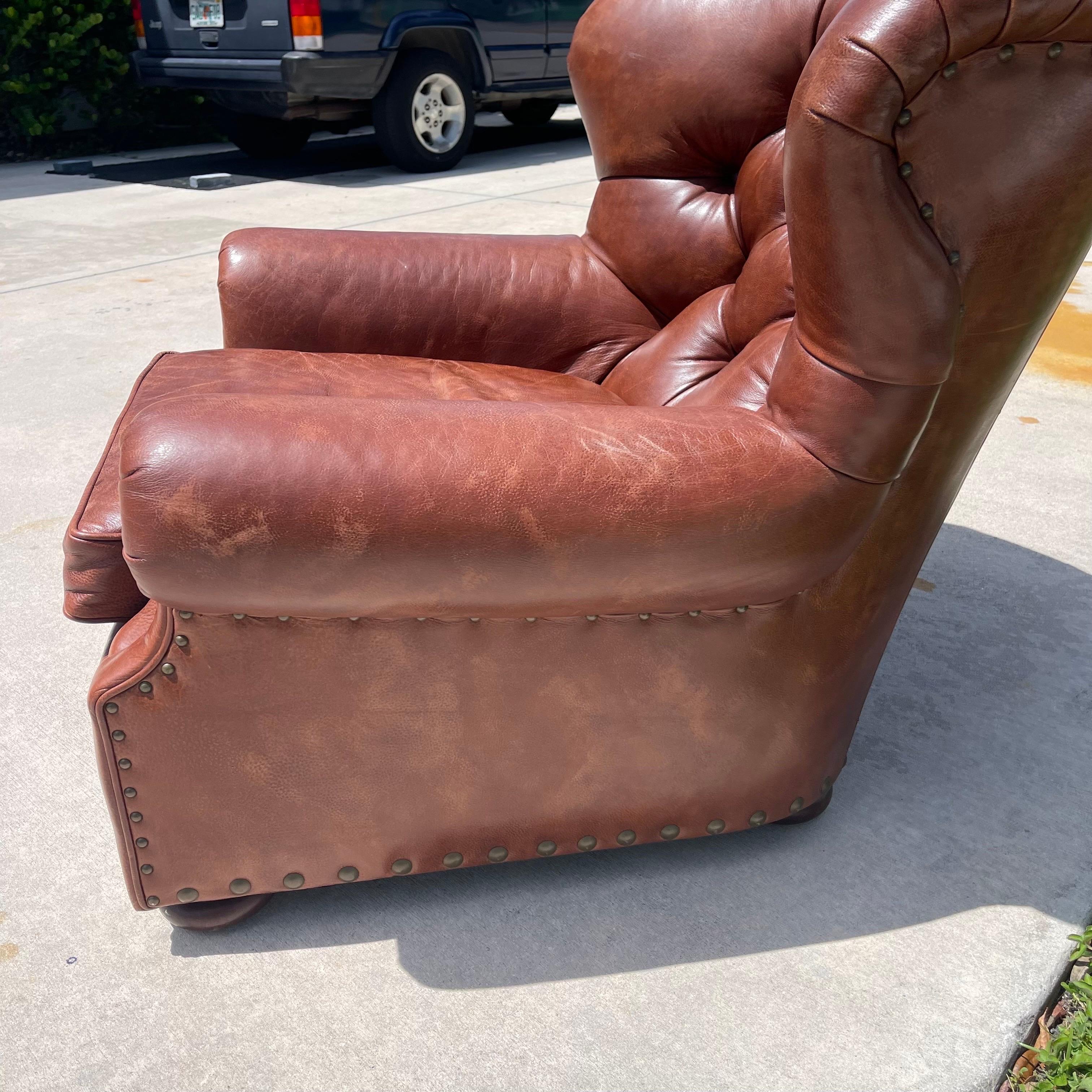 Ralph Lauren “Writer’s Chair” Tufted Brown Leather Club Chair 1