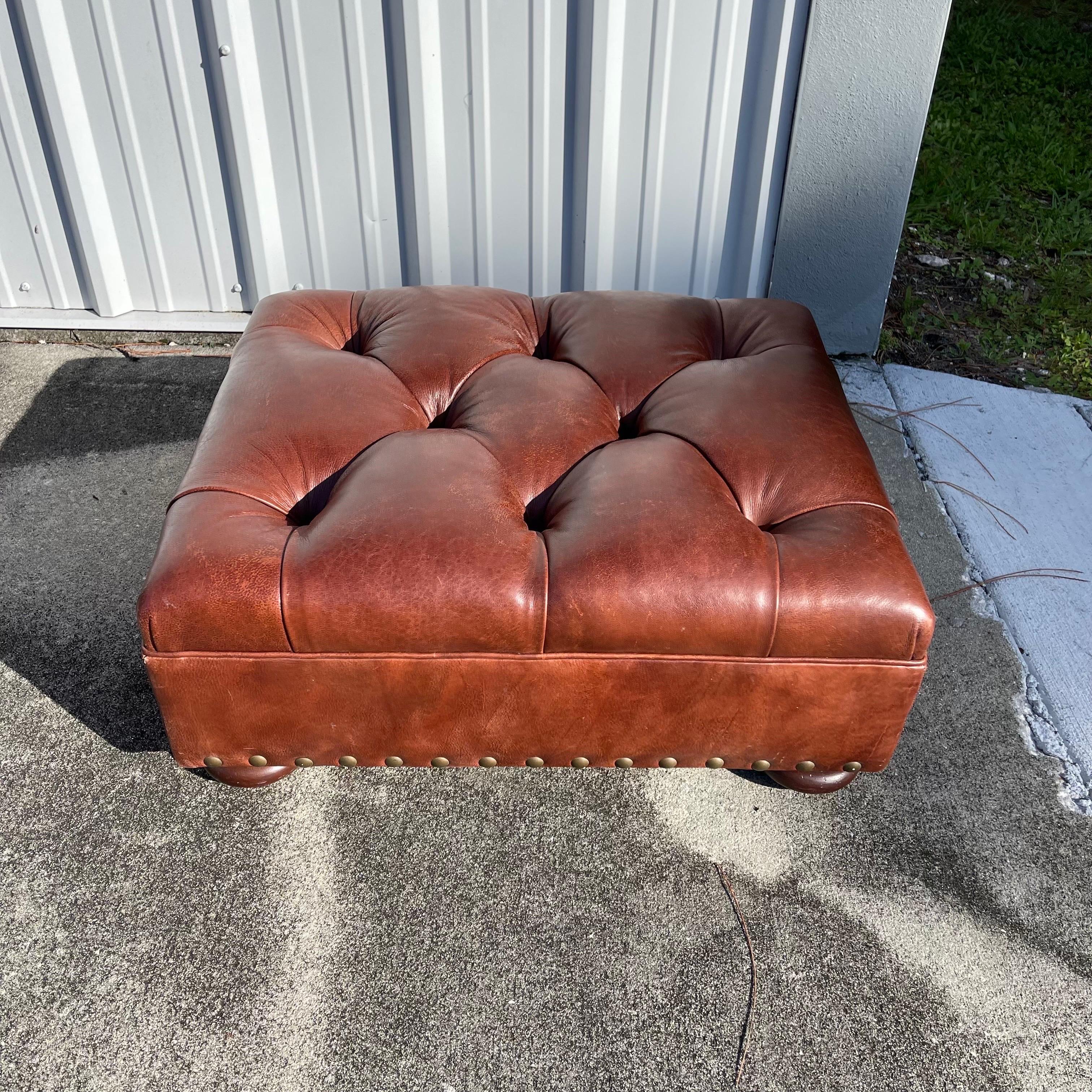Ralph Lauren “Writer’s Chair” Tufted Leather Club Lounge Chair & Ottoman 4