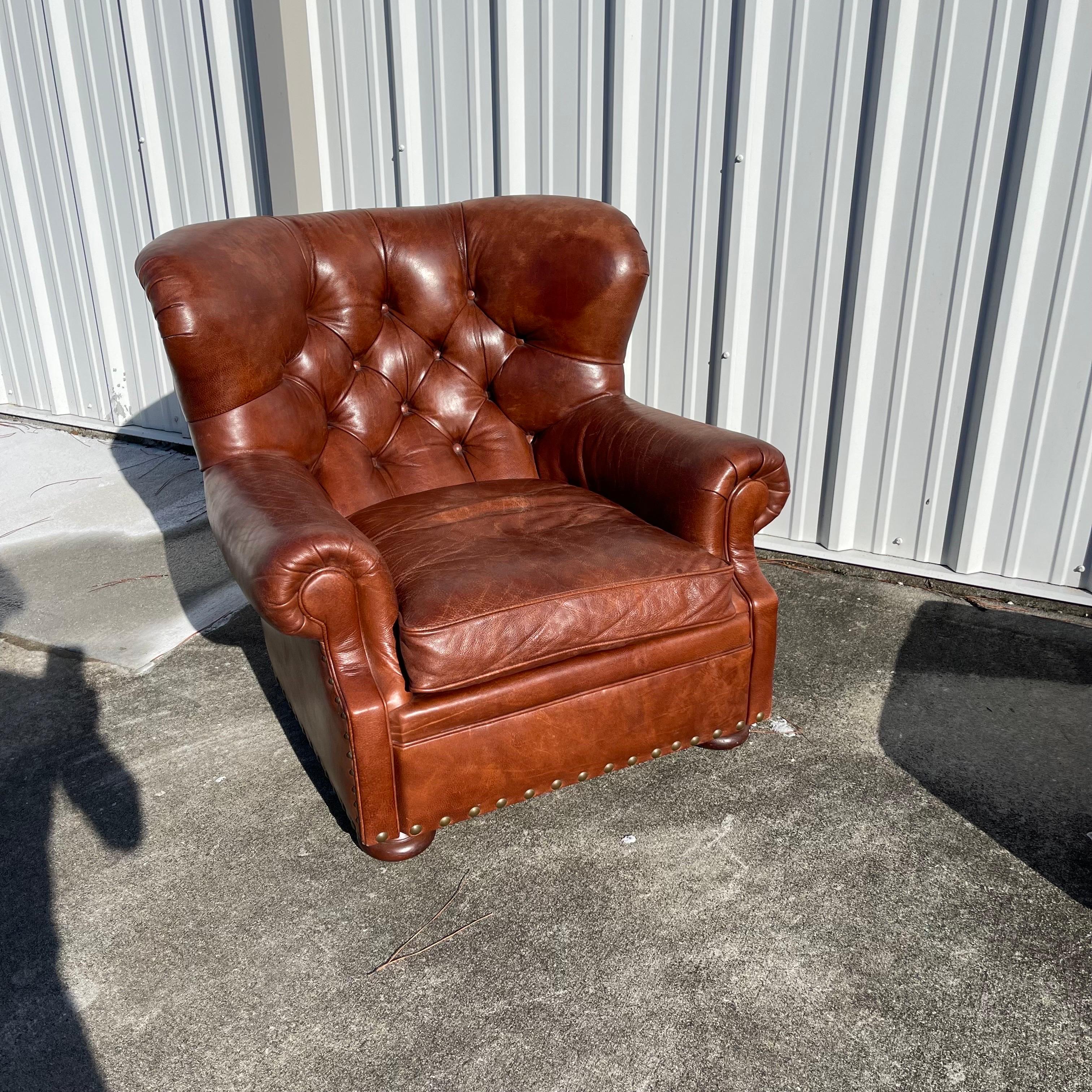 Ralph Lauren “Writer’s Chair” Tufted Leather Club Lounge Chair & Ottoman 5