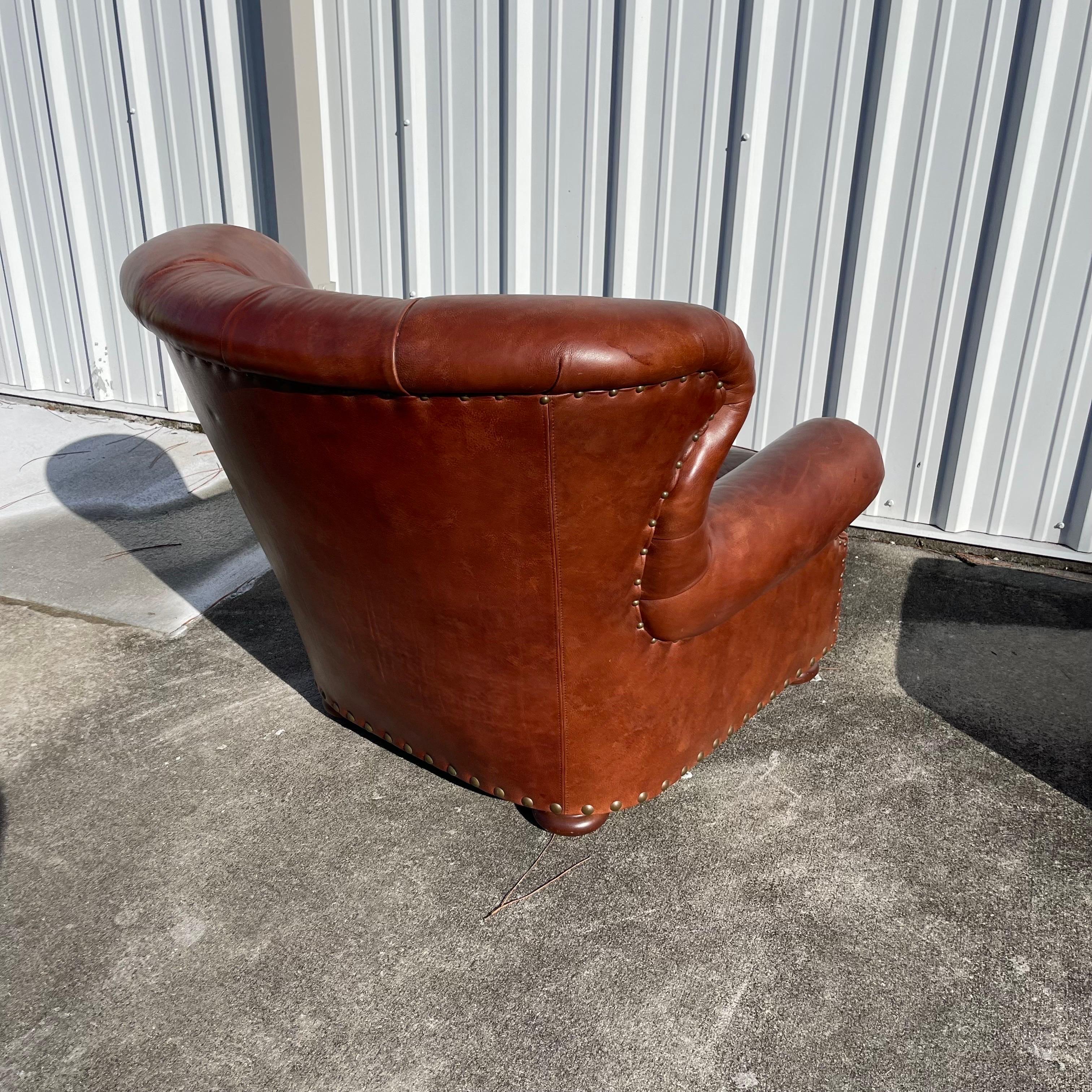 Ralph Lauren “Writer’s Chair” Tufted Leather Club Lounge Chair & Ottoman 7