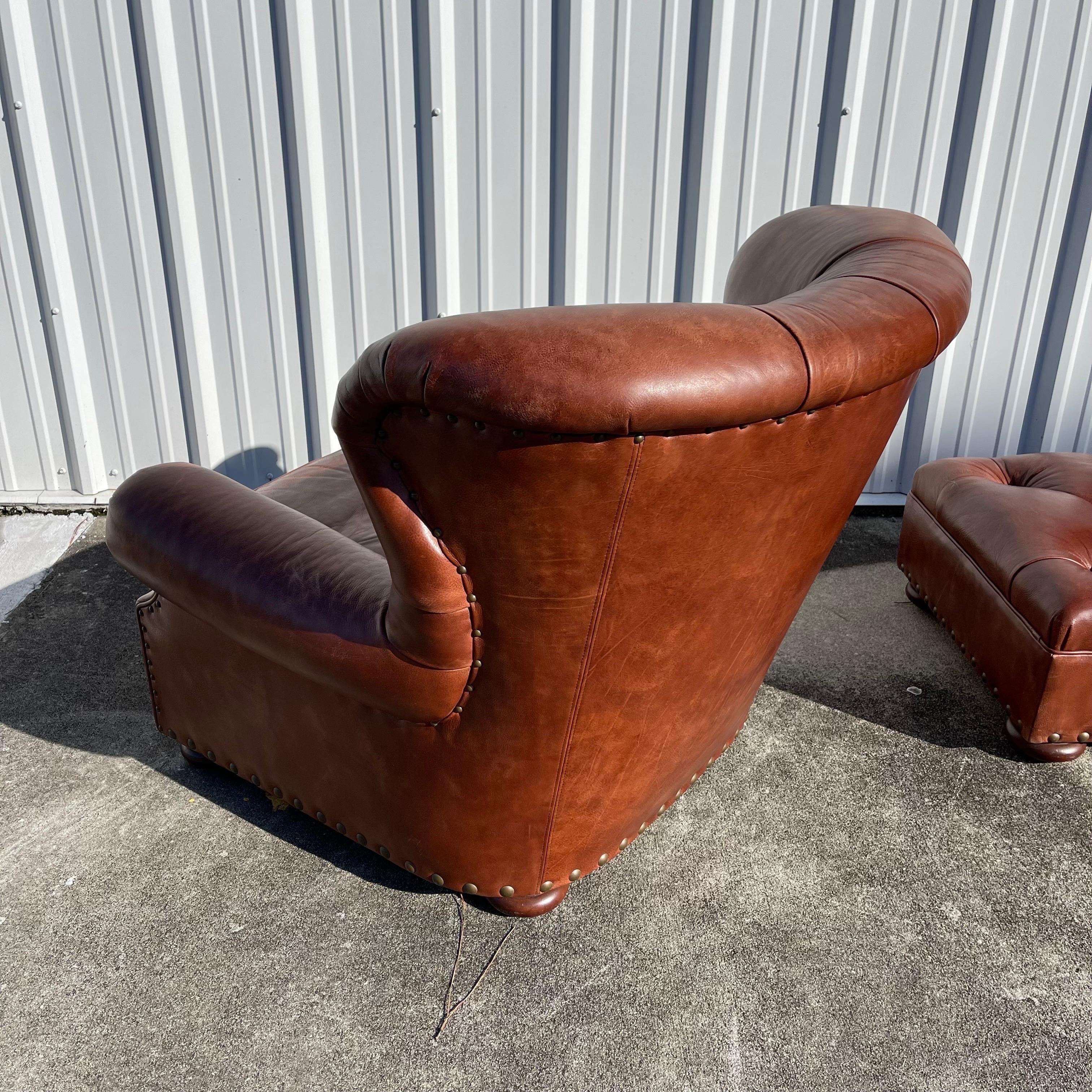Ralph Lauren “Writer’s Chair” Tufted Leather Club Lounge Chair & Ottoman 8