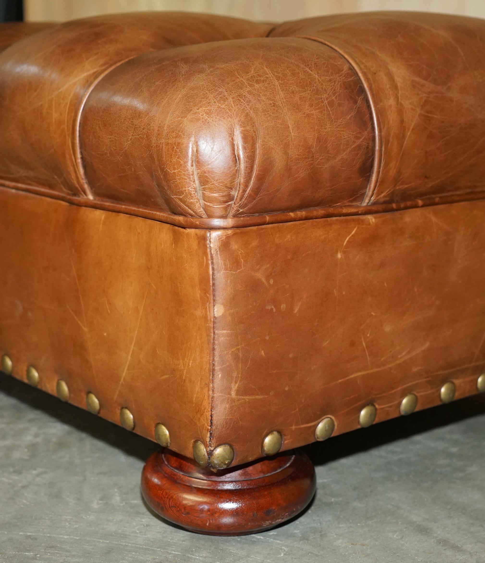 RALPH LAUREN WRITER'S CHESTERFIELD FOOTSTOOL OTTOMAN IN HERiTAGE BROWN LEATHER 2