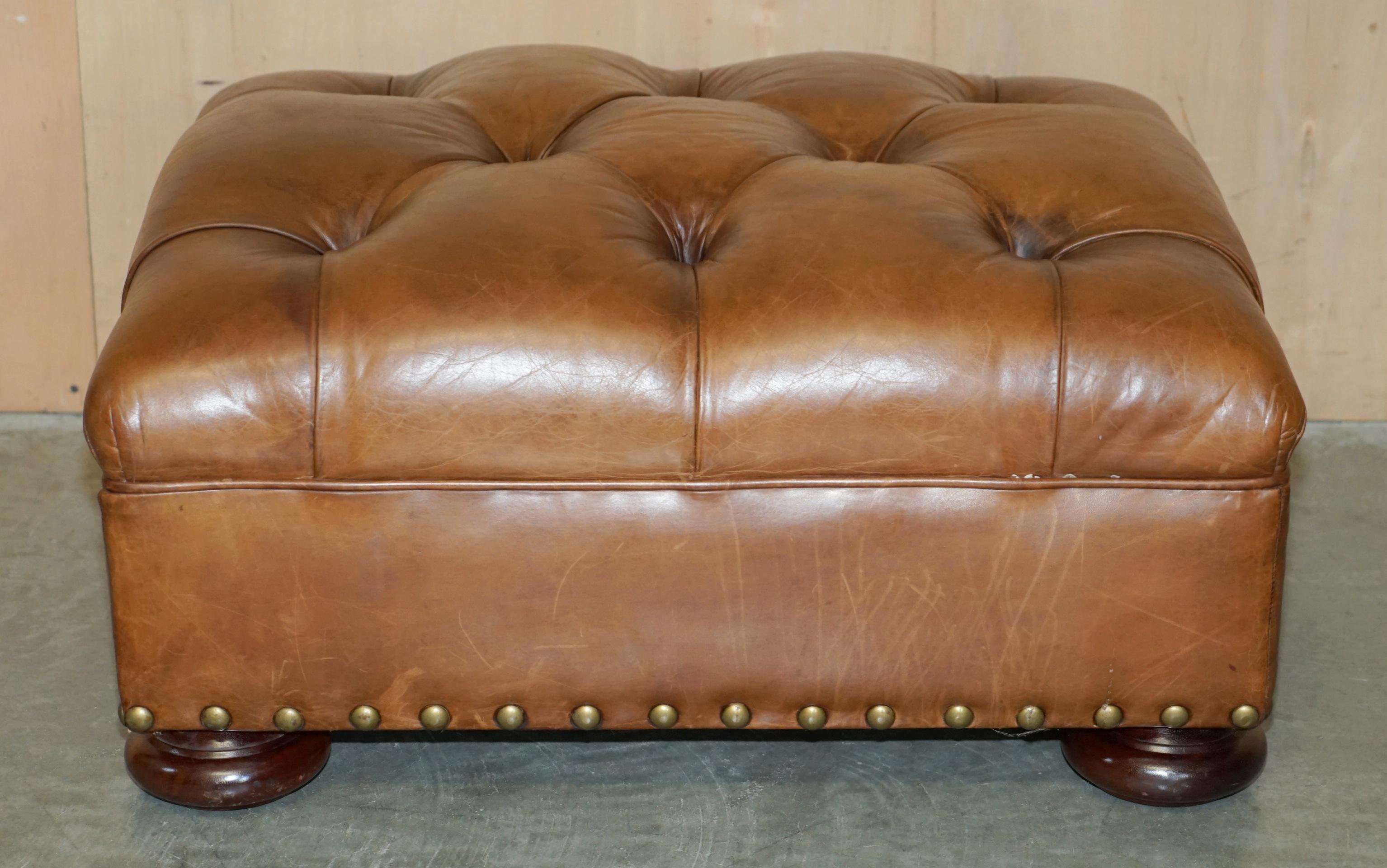RALPH LAUREN WRITER'S CHESTERFIELD FOOTSTOOL OTTOMAN IN HERiTAGE BROWN LEATHER 9