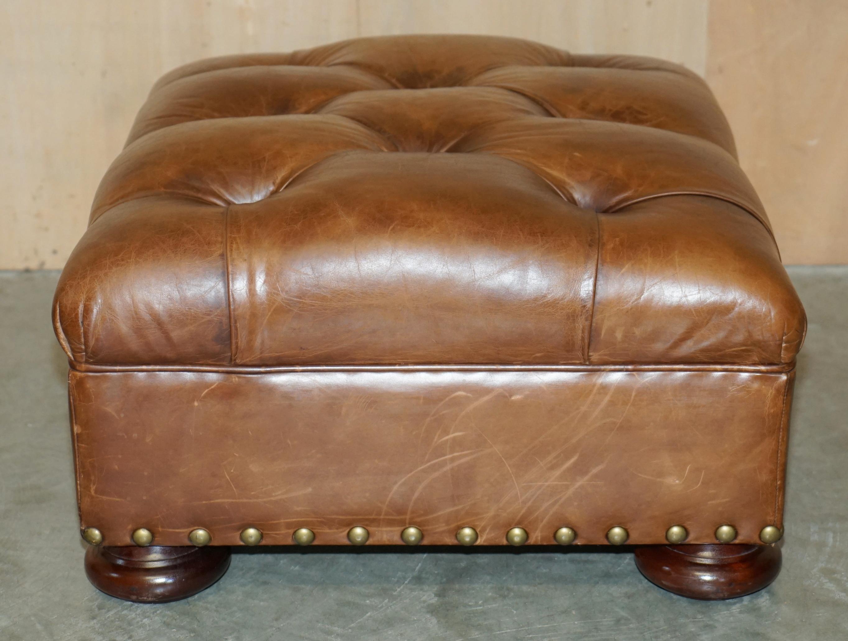 RALPH LAUREN WRITER'S CHESTERFIELD FOOTSTOOL OTTOMAN IN HERiTAGE BROWN LEATHER 10