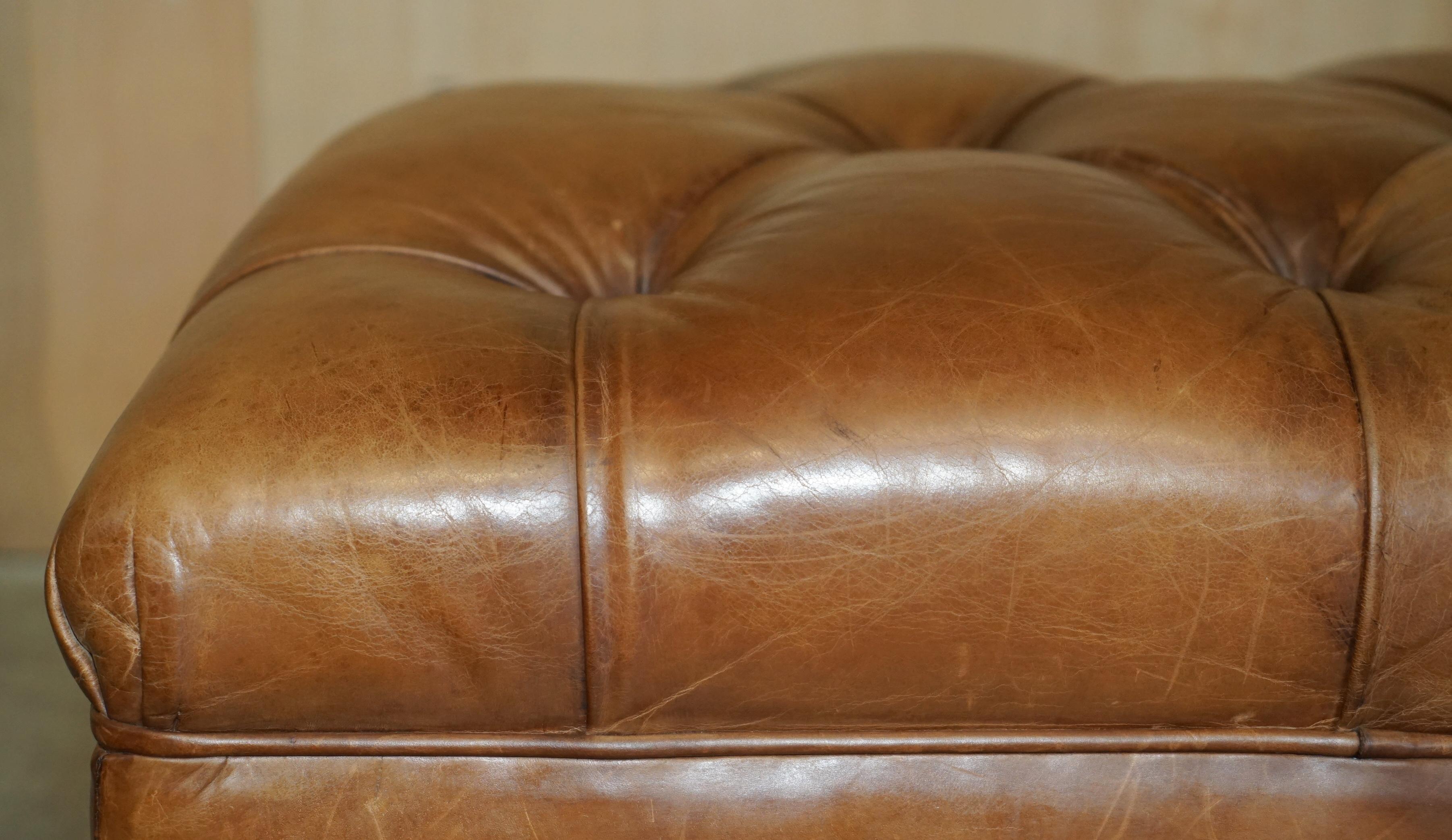 English RALPH LAUREN WRITER'S CHESTERFIELD FOOTSTOOL OTTOMAN IN HERiTAGE BROWN LEATHER