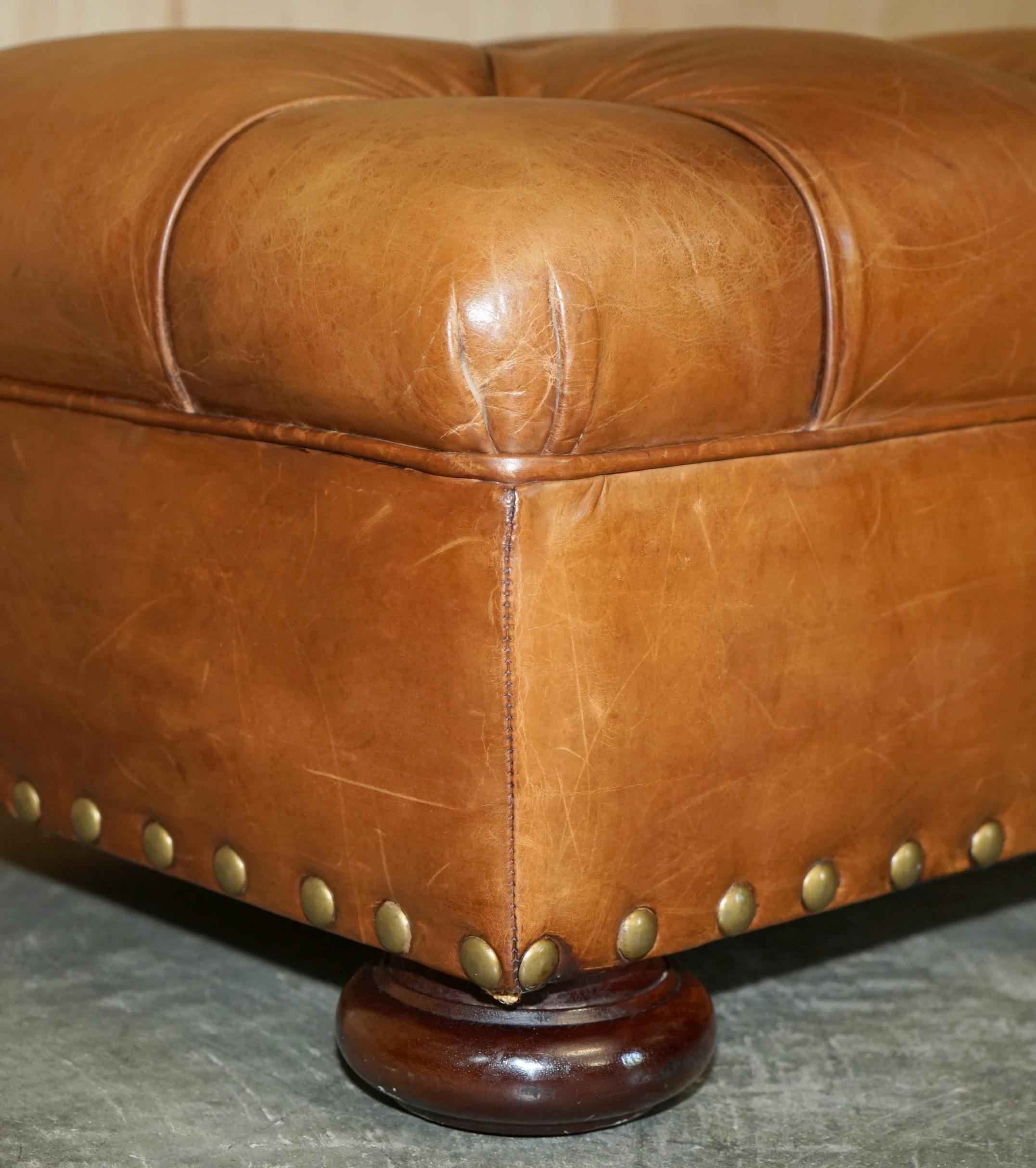 20th Century RALPH LAUREN WRITER'S CHESTERFIELD FOOTSTOOL OTTOMAN IN HERiTAGE BROWN LEATHER