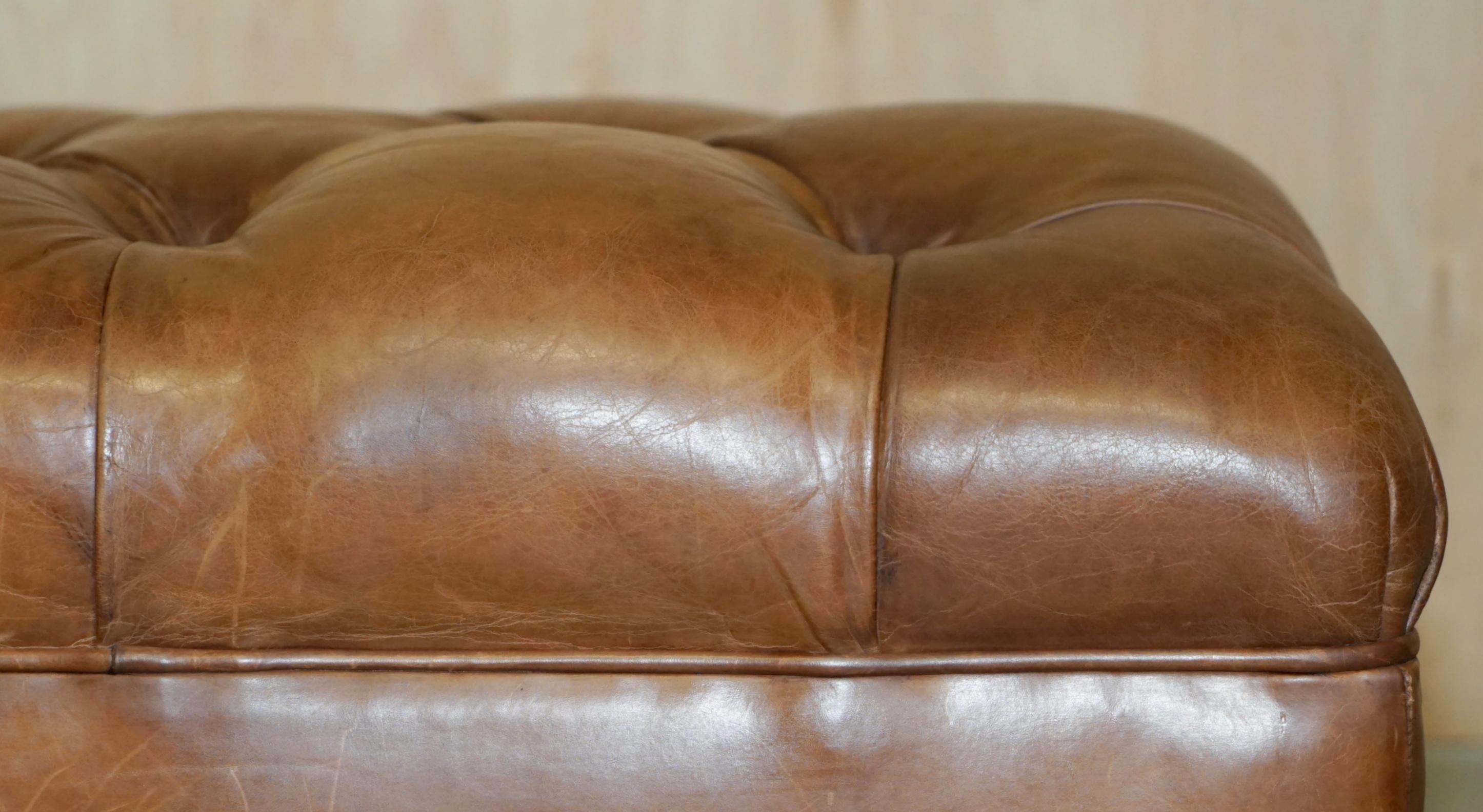 Leather RALPH LAUREN WRITER'S CHESTERFIELD FOOTSTOOL OTTOMAN IN HERiTAGE BROWN LEATHER For Sale