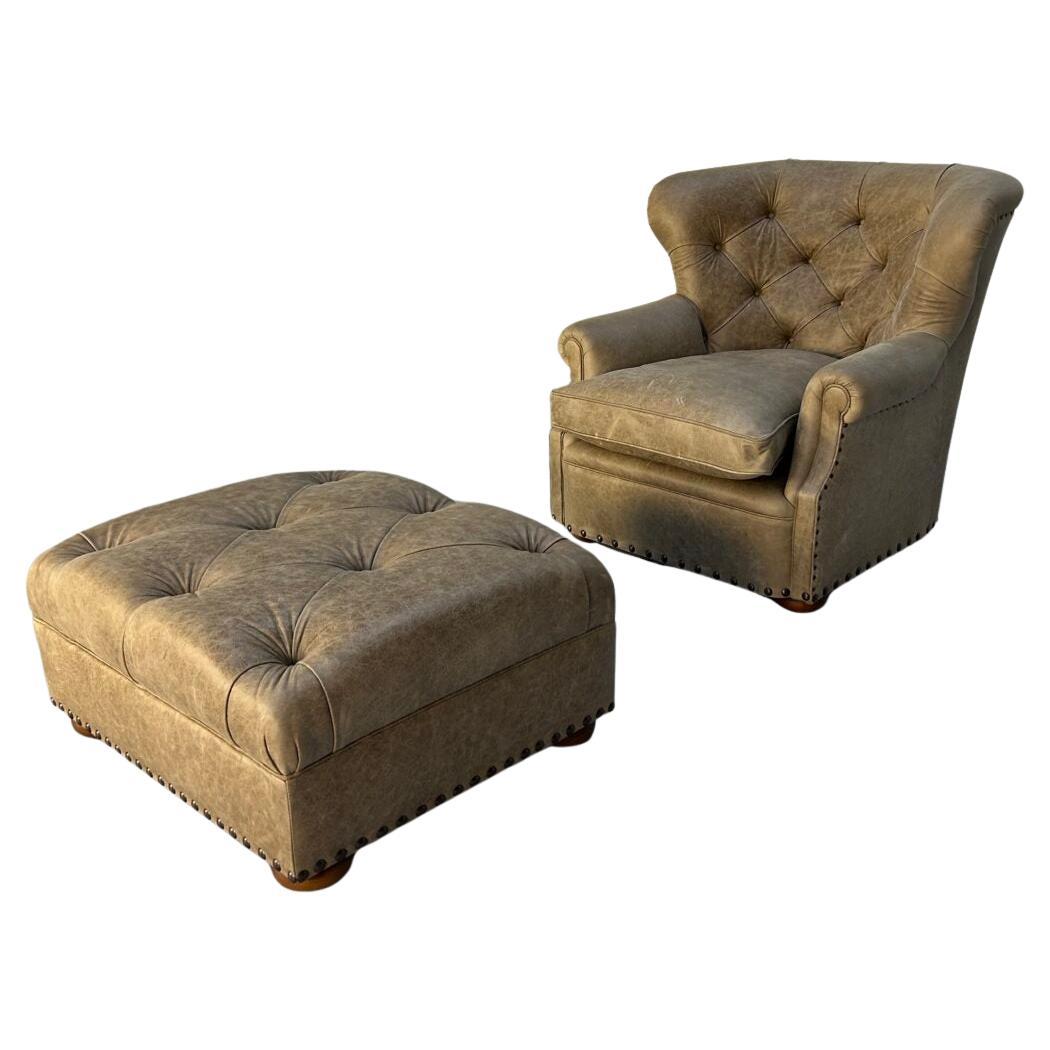 Ralph Lauren "Writers" Inspired Armchair & Ottoman - In Vintaged Walnut Leather