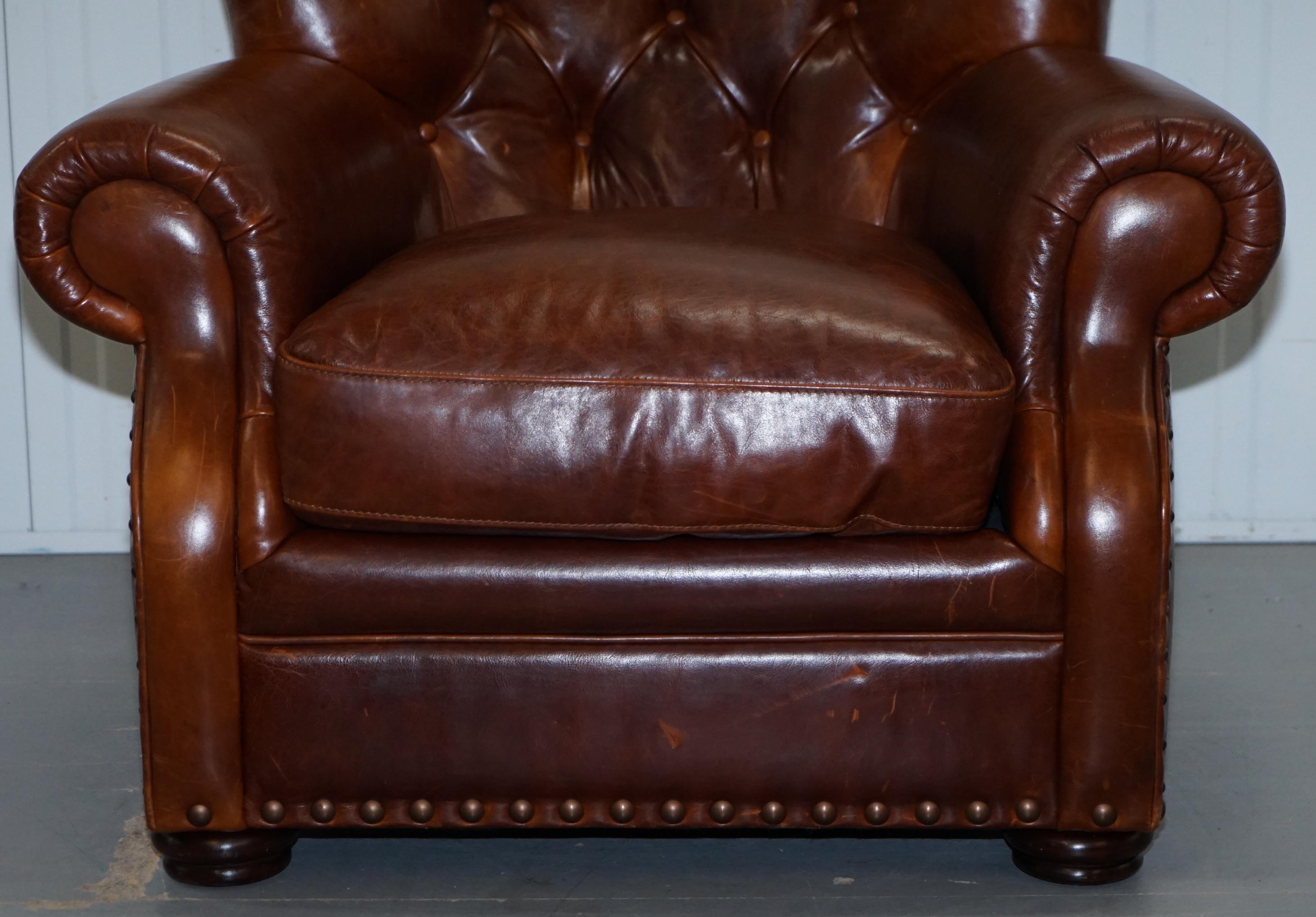 Ralph Lauren Writer's Style Aged Vintage Deep Brown Heritage Leather Armchair 4