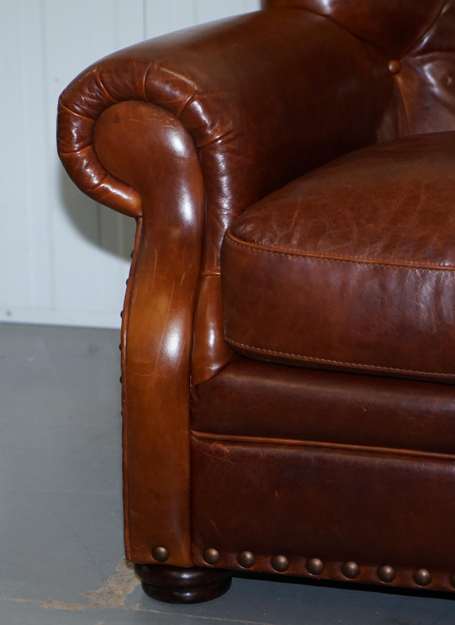 Ralph Lauren Writer's Style Aged Vintage Deep Brown Heritage Leather Armchair 5