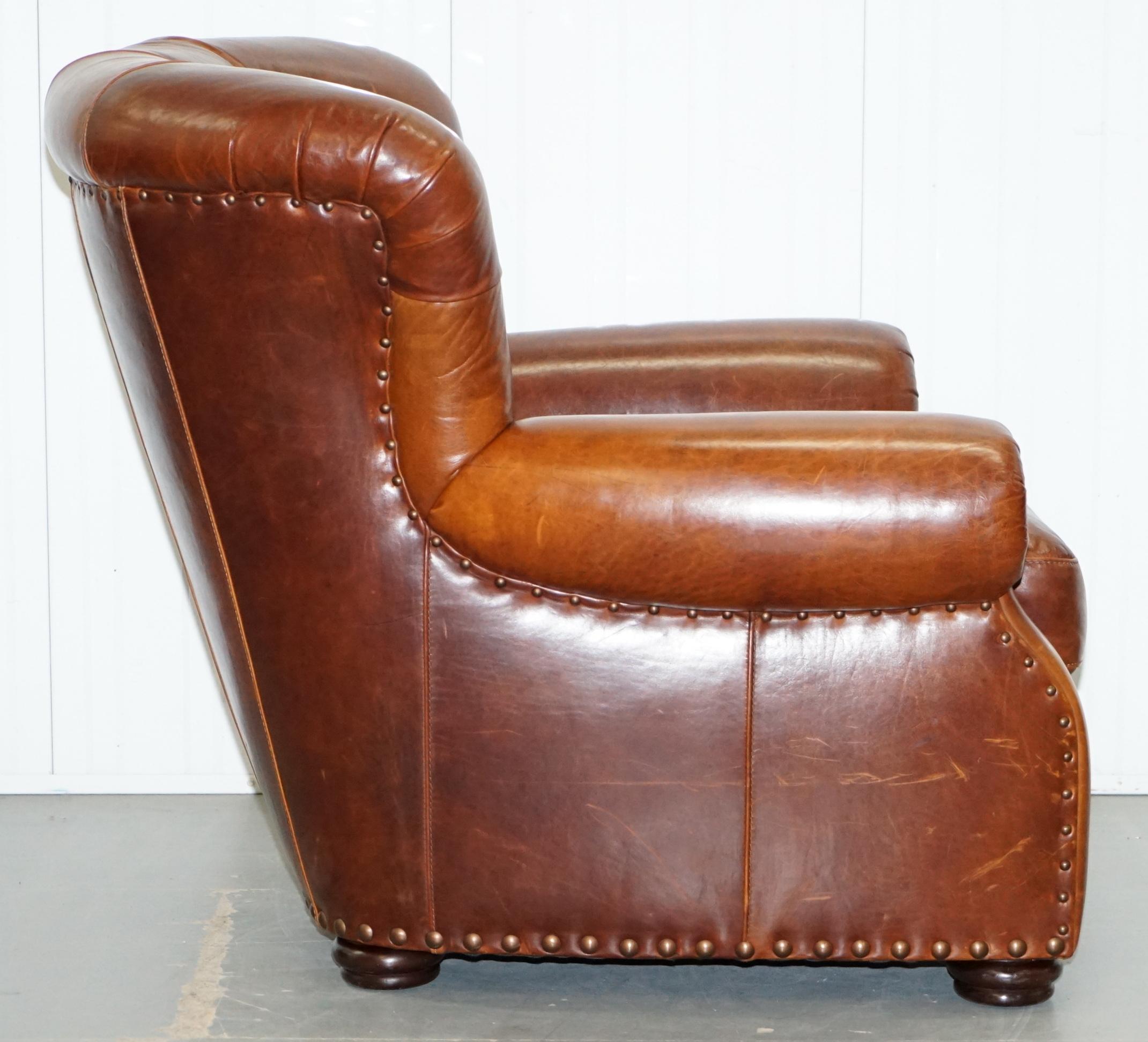 Ralph Lauren Writer's Style Aged Vintage Deep Brown Heritage Leather Armchair 8
