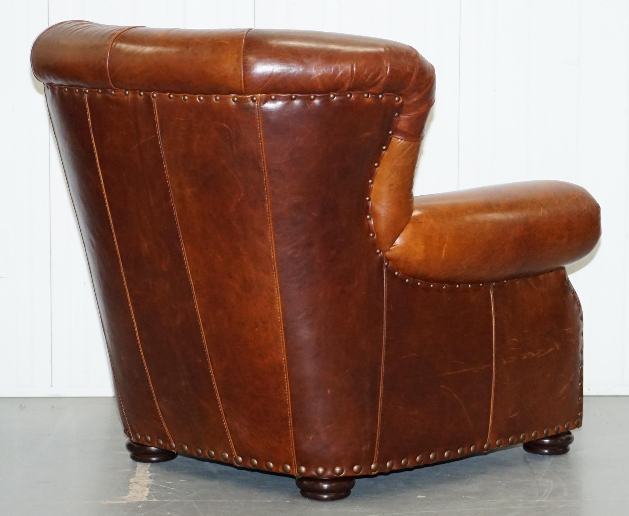 Ralph Lauren Writer's Style Aged Vintage Deep Brown Heritage Leather Armchair 9