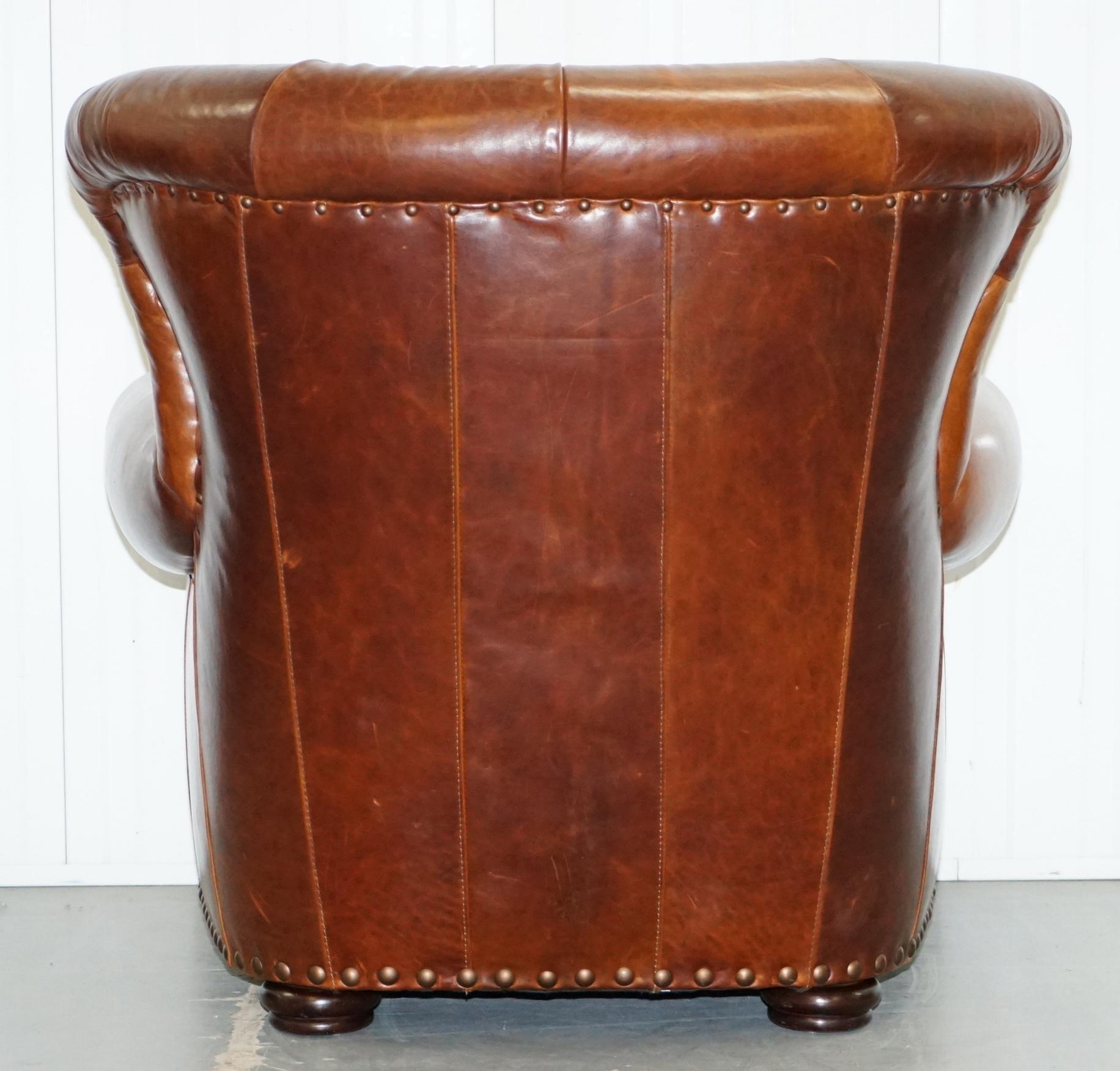 Ralph Lauren Writer's Style Aged Vintage Deep Brown Heritage Leather Armchair 10