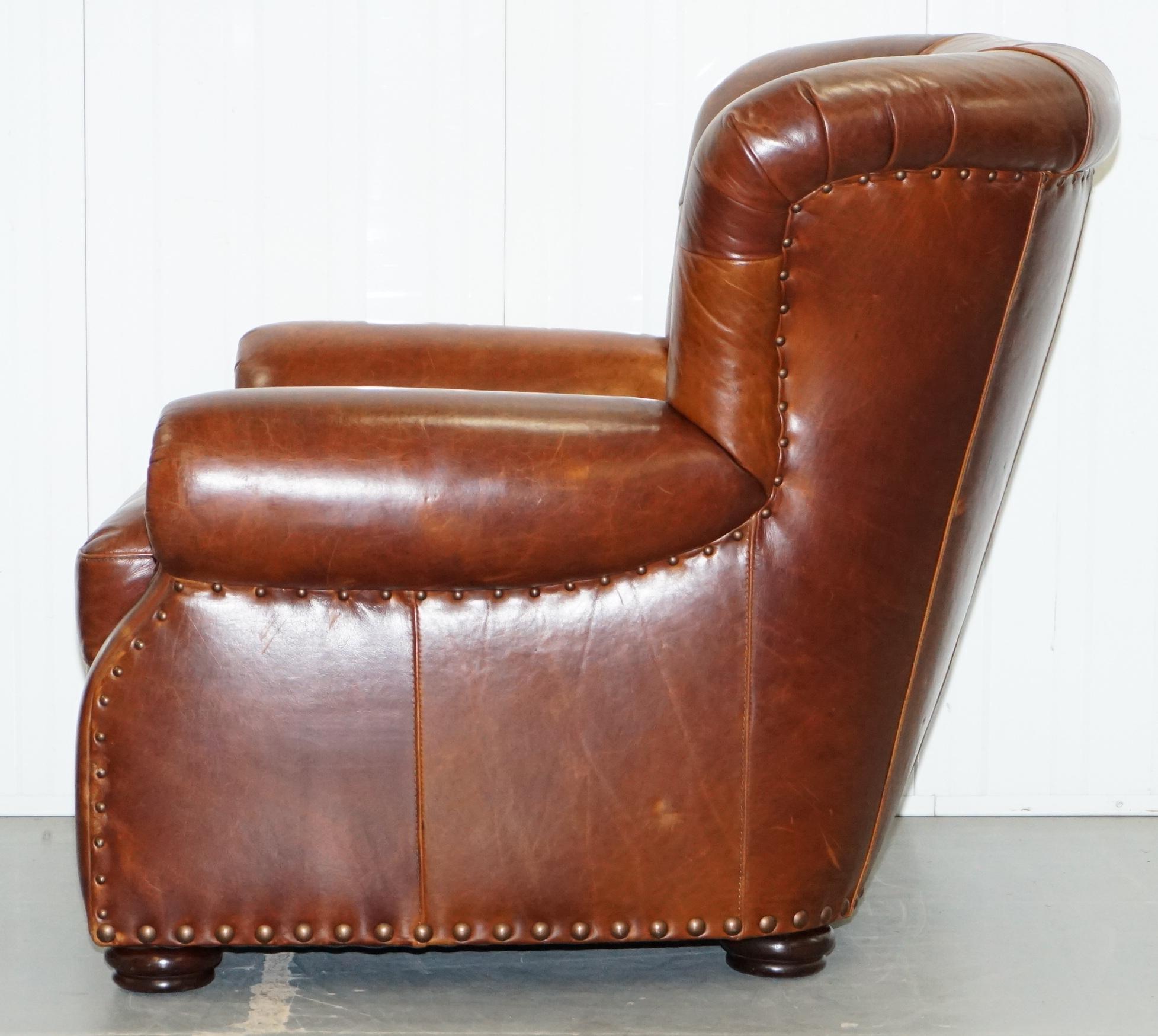 Ralph Lauren Writer's Style Aged Vintage Deep Brown Heritage Leather Armchair 11