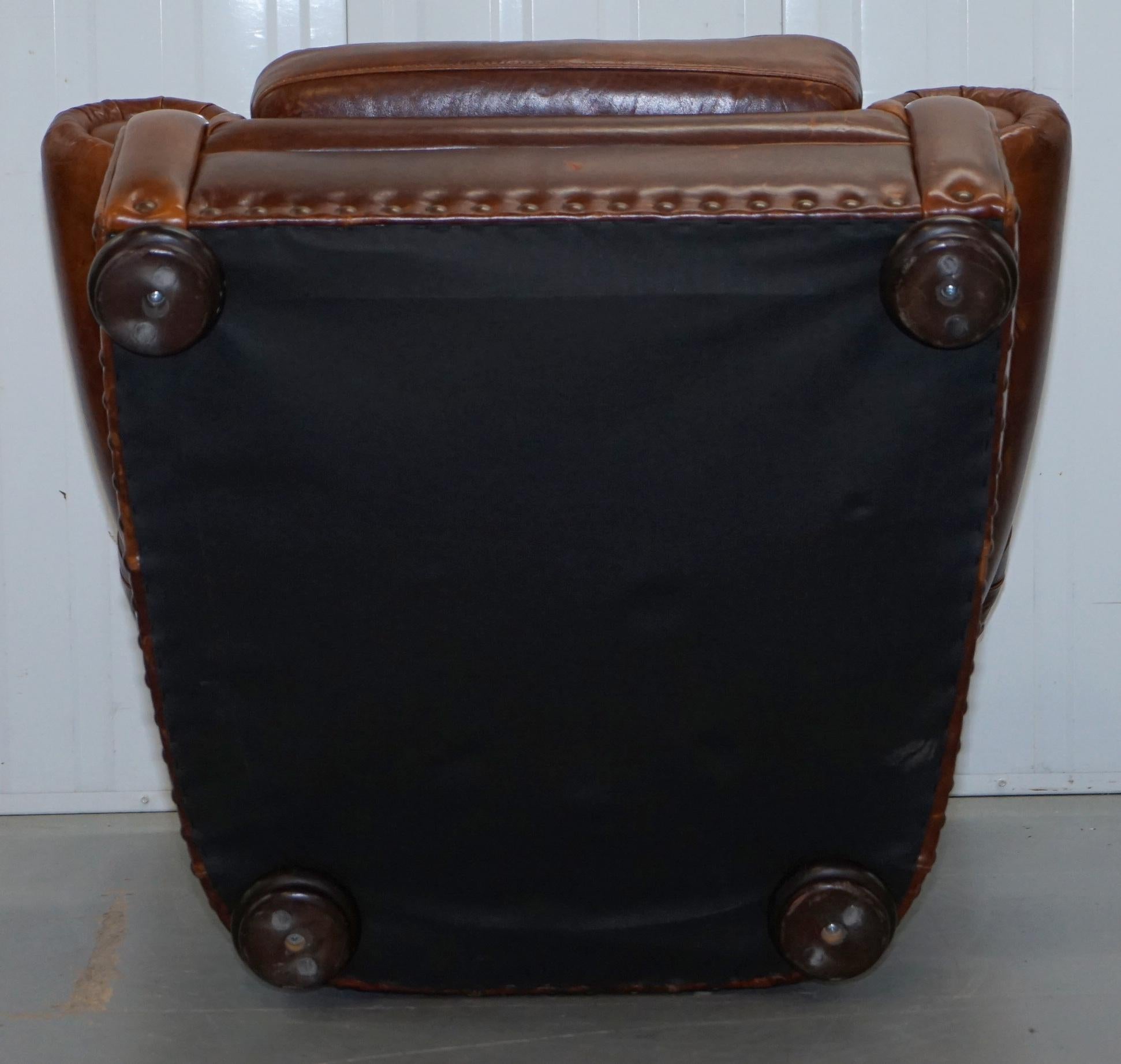 Ralph Lauren Writer's Style Aged Vintage Deep Brown Heritage Leather Armchair 12