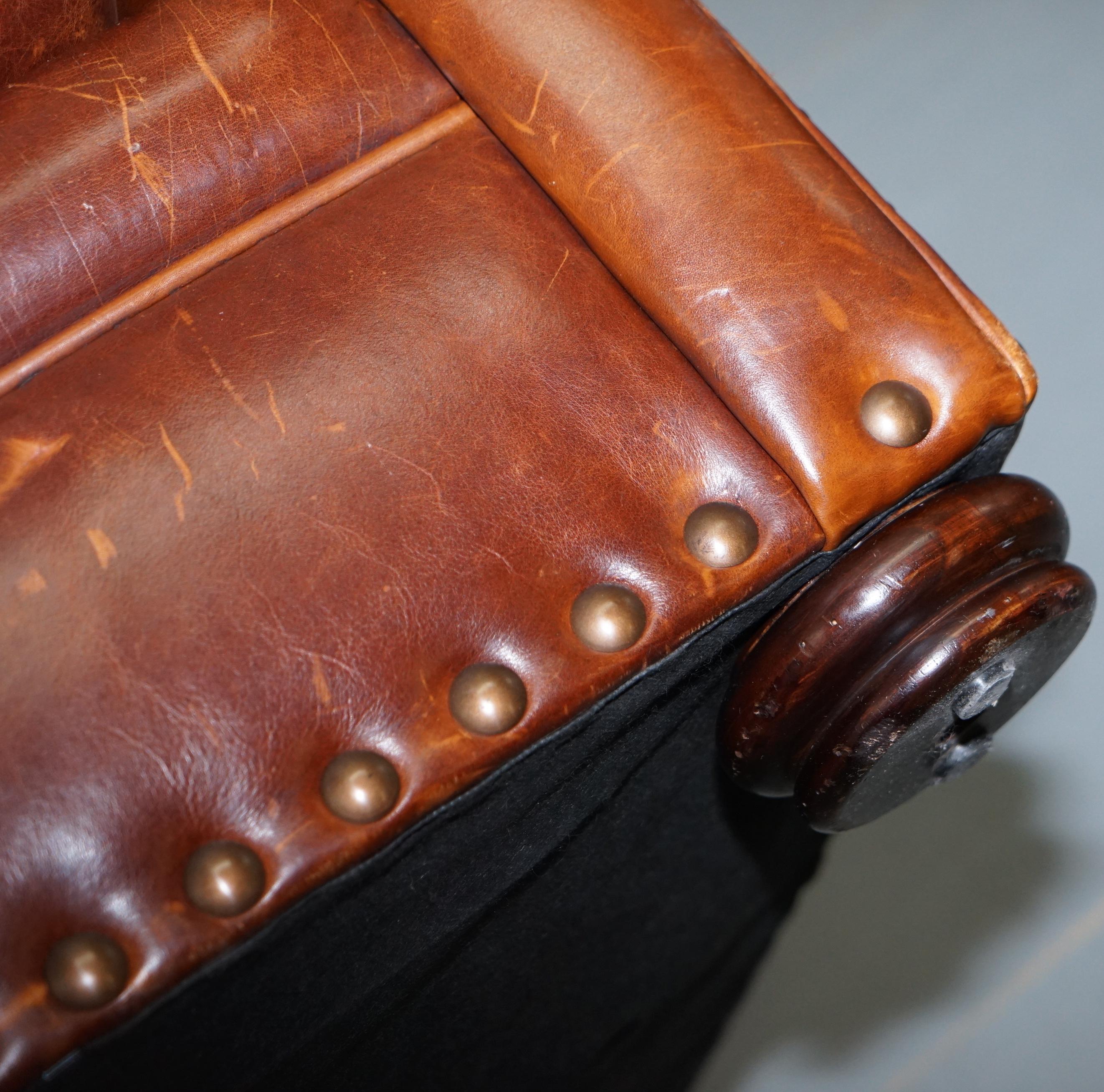 Ralph Lauren Writer's Style Aged Vintage Deep Brown Heritage Leather Armchair 14