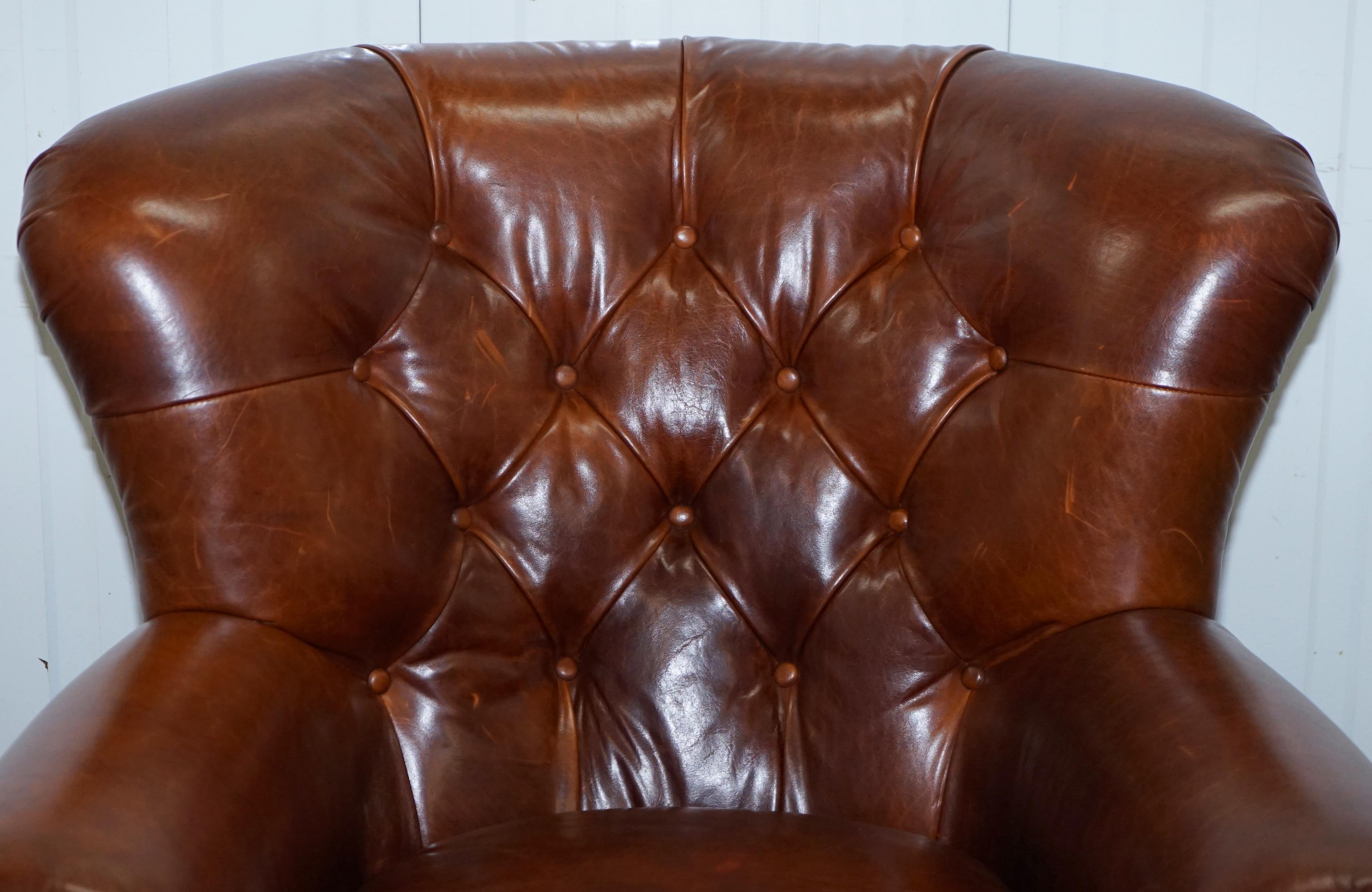 English Ralph Lauren Writer's Style Aged Vintage Deep Brown Heritage Leather Armchair