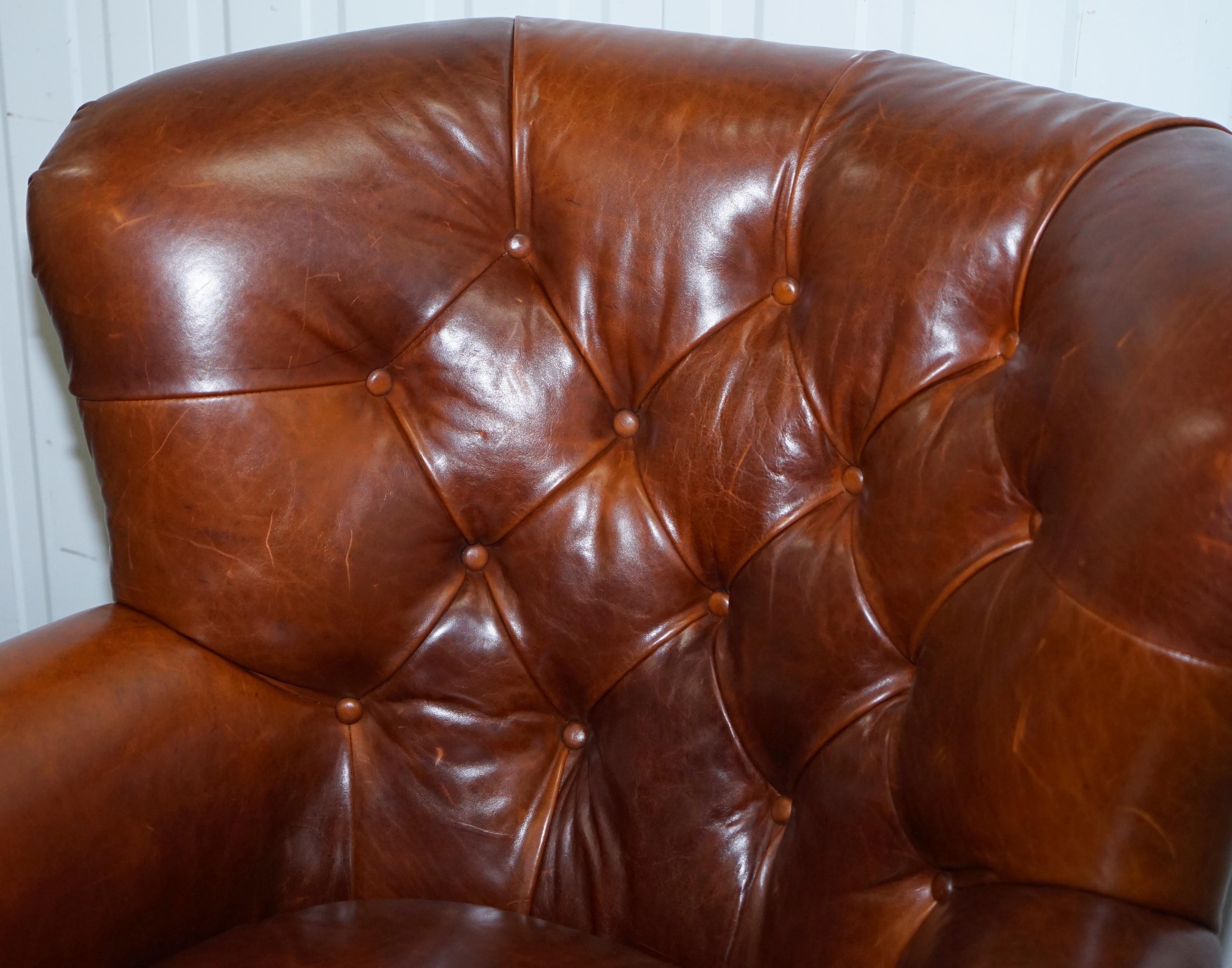 Hand-Crafted Ralph Lauren Writer's Style Aged Vintage Deep Brown Heritage Leather Armchair