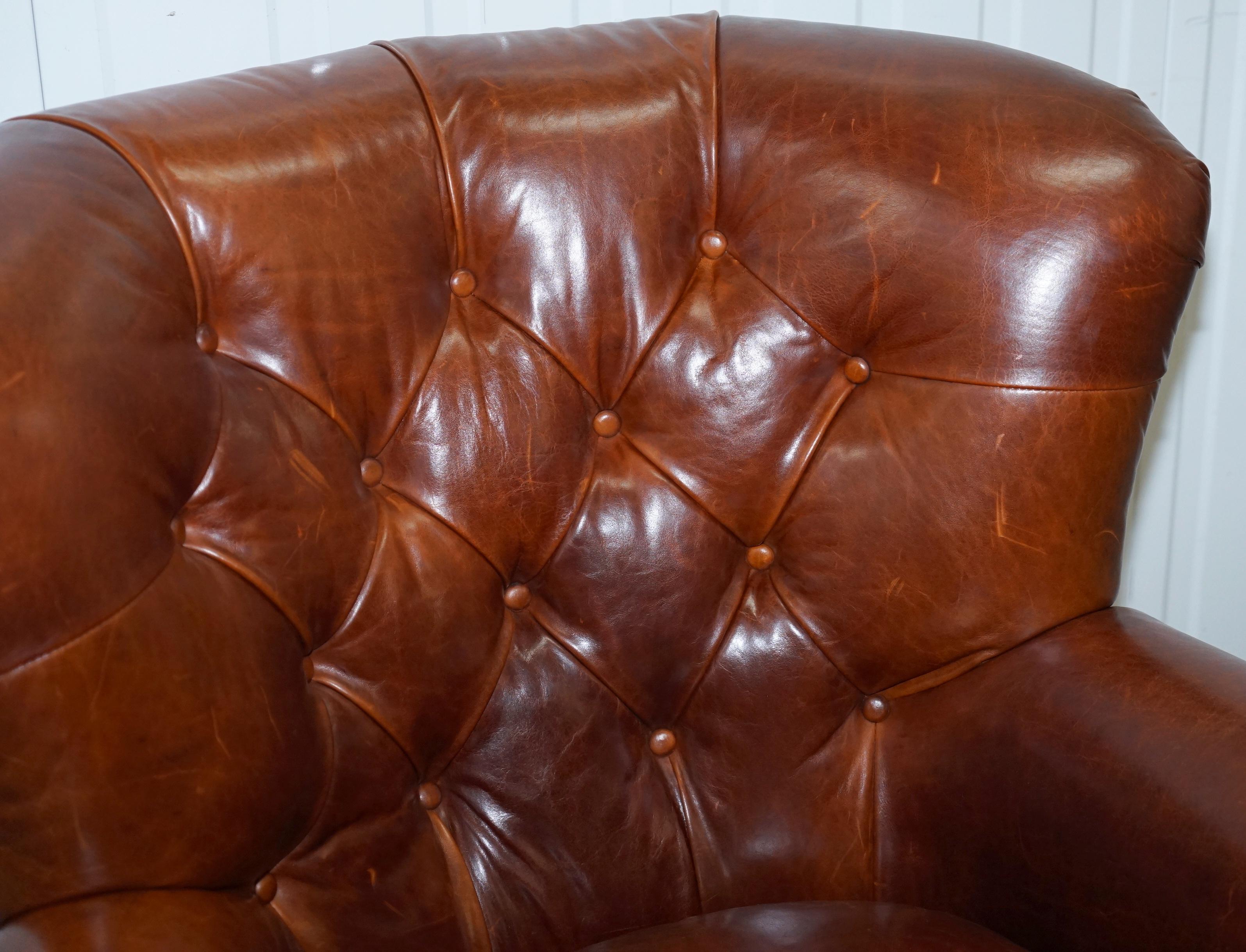 Contemporary Ralph Lauren Writer's Style Aged Vintage Deep Brown Heritage Leather Armchair