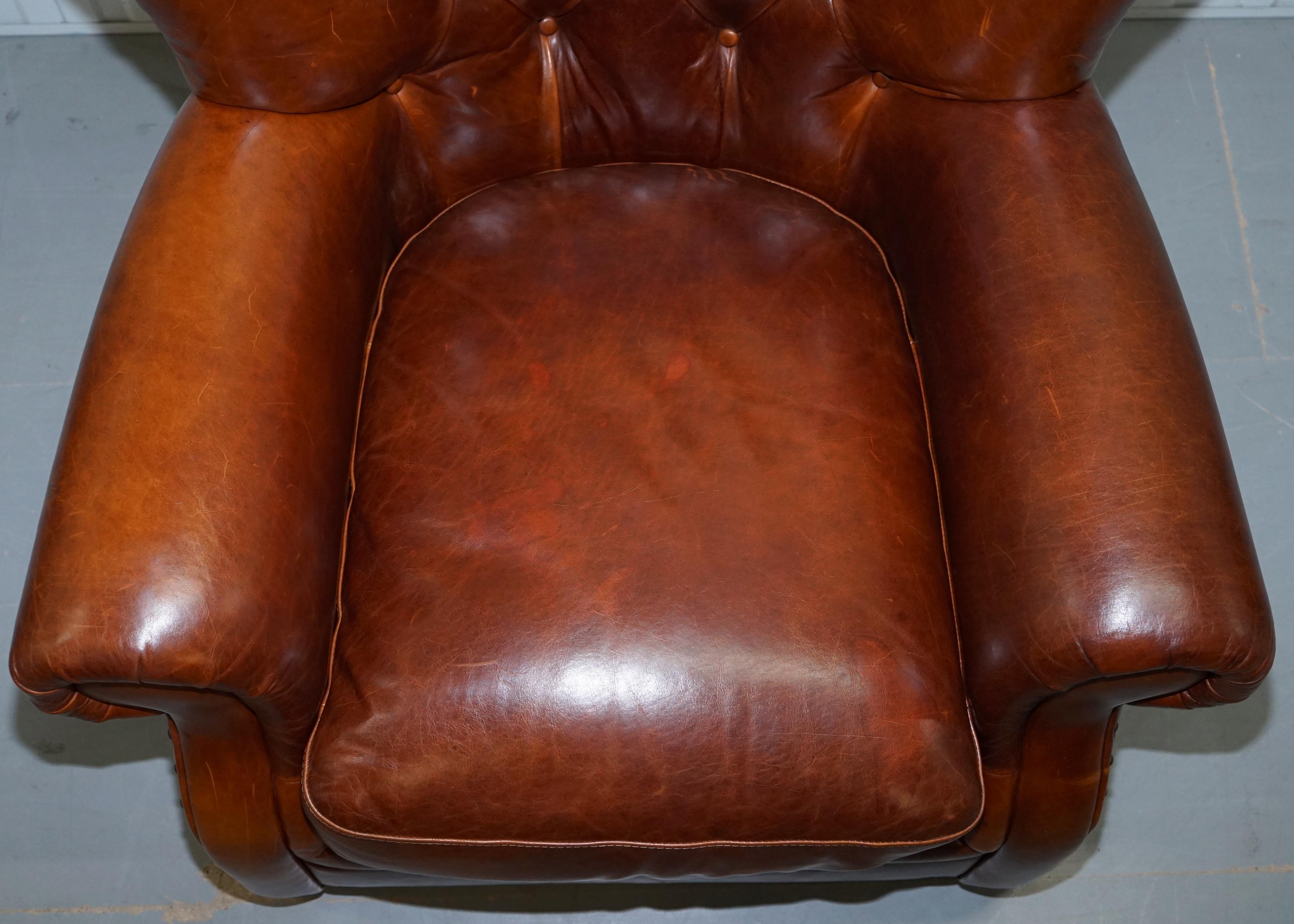 Ralph Lauren Writer's Style Aged Vintage Deep Brown Heritage Leather Armchair 1