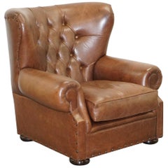 Ralph Lauren Writer's Style Chesterfield Brown Leather Armchair Large Incharge