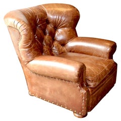 Ralph Lauren x Henredon Vintage Brown Leather Writer's Armchair, Iconic Lounge