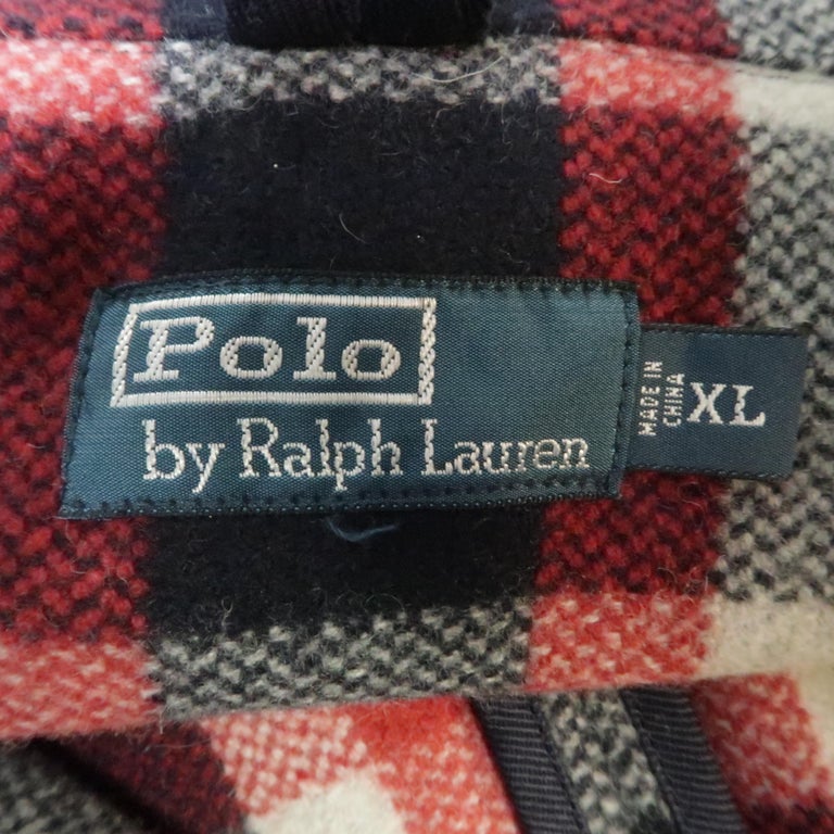 RALPH LAUREN XL Red White Blue Plaid Wool / Nylon Double Breasted ...