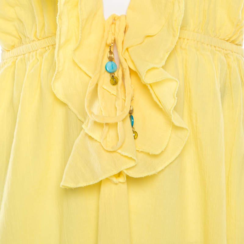 Ralph Lauren Yellow Crinkled Cotton Ruffled Halter Sundress M In Good Condition For Sale In Dubai, Al Qouz 2