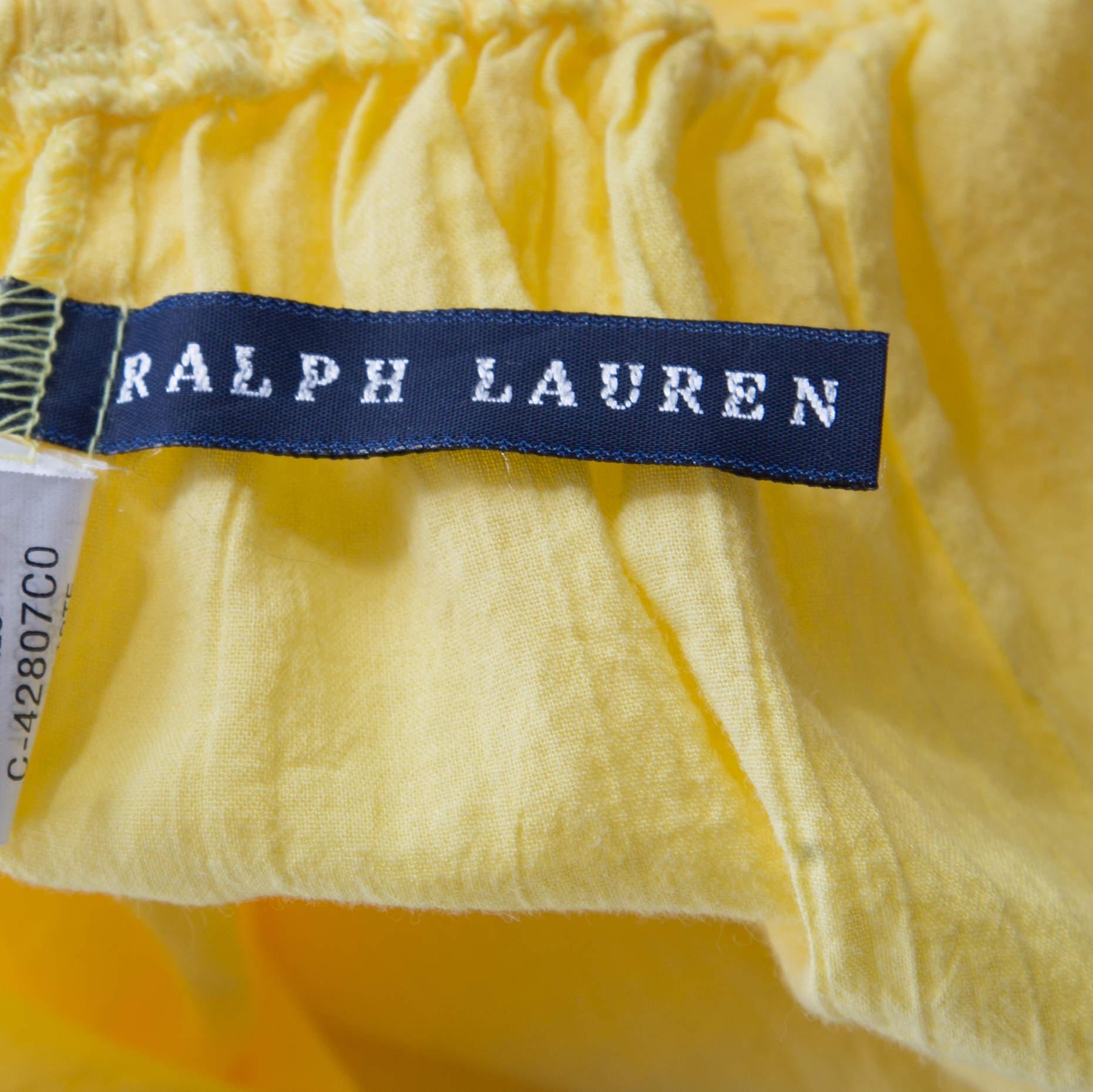 Women's Ralph Lauren Yellow Crinkled Cotton Ruffled Halter Sundress M