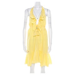 Ralph Lauren Yellow Crinkled Cotton Ruffled Halter Sundress M