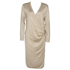 Ralph Laurent Beige Silk Knit Leather Strap Detail Fitted Dress L