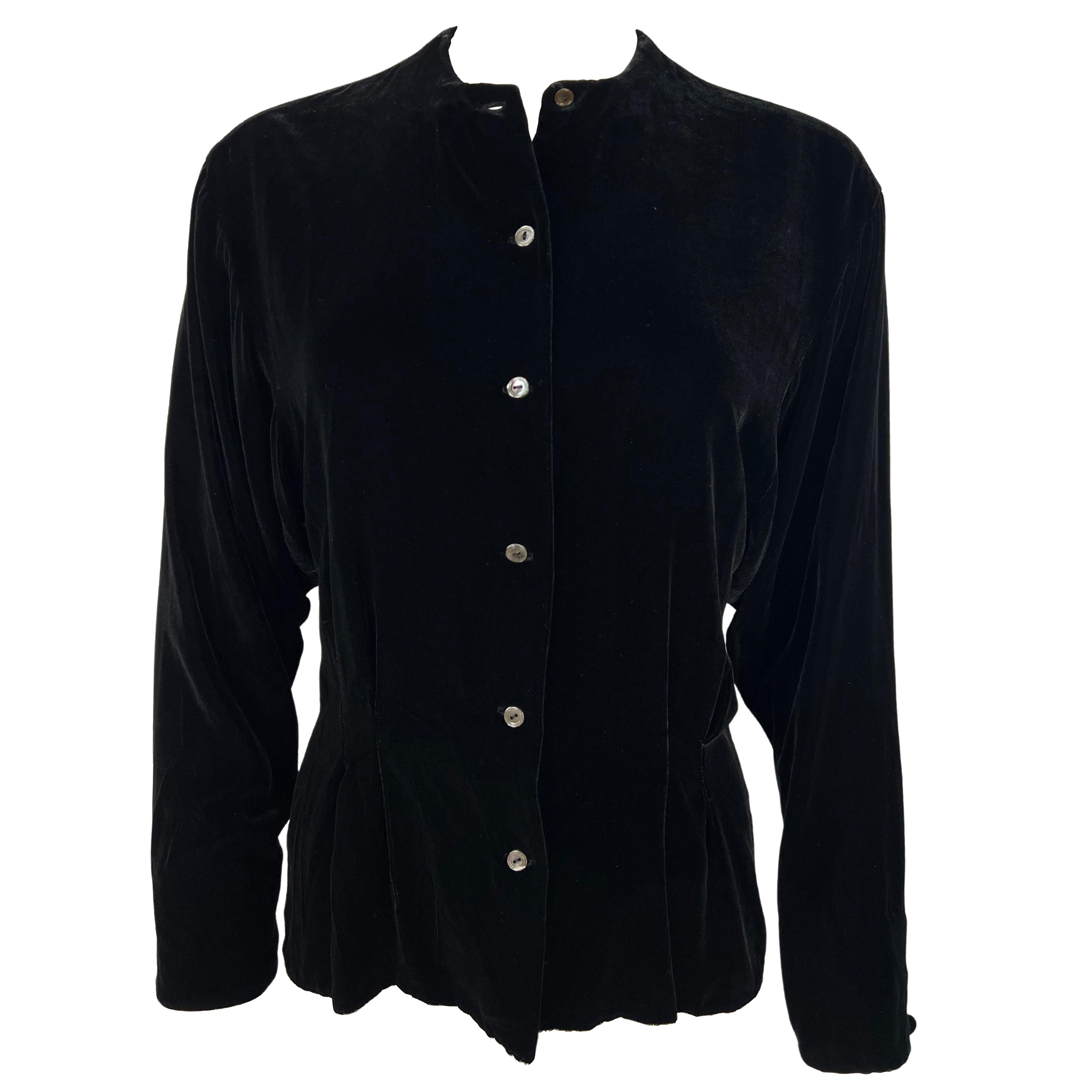 Ralph Laurent - Chemisier en velours noir, taille 10 en vente