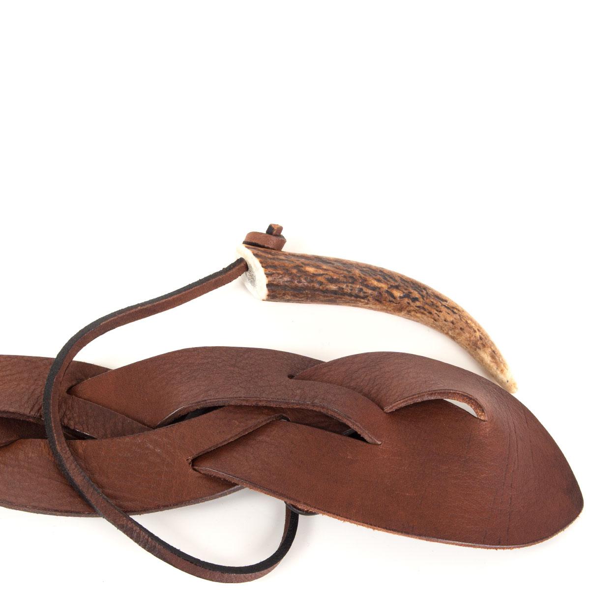 Brown RALPH LAURENT dark brown leather Braided HORN Belt One Size