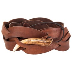 RALPH LAURENT dark brown leather Braided HORN Belt One Size