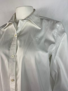 Ralph Lauren White Cotton Button Down Shirt Blouse, Size Large