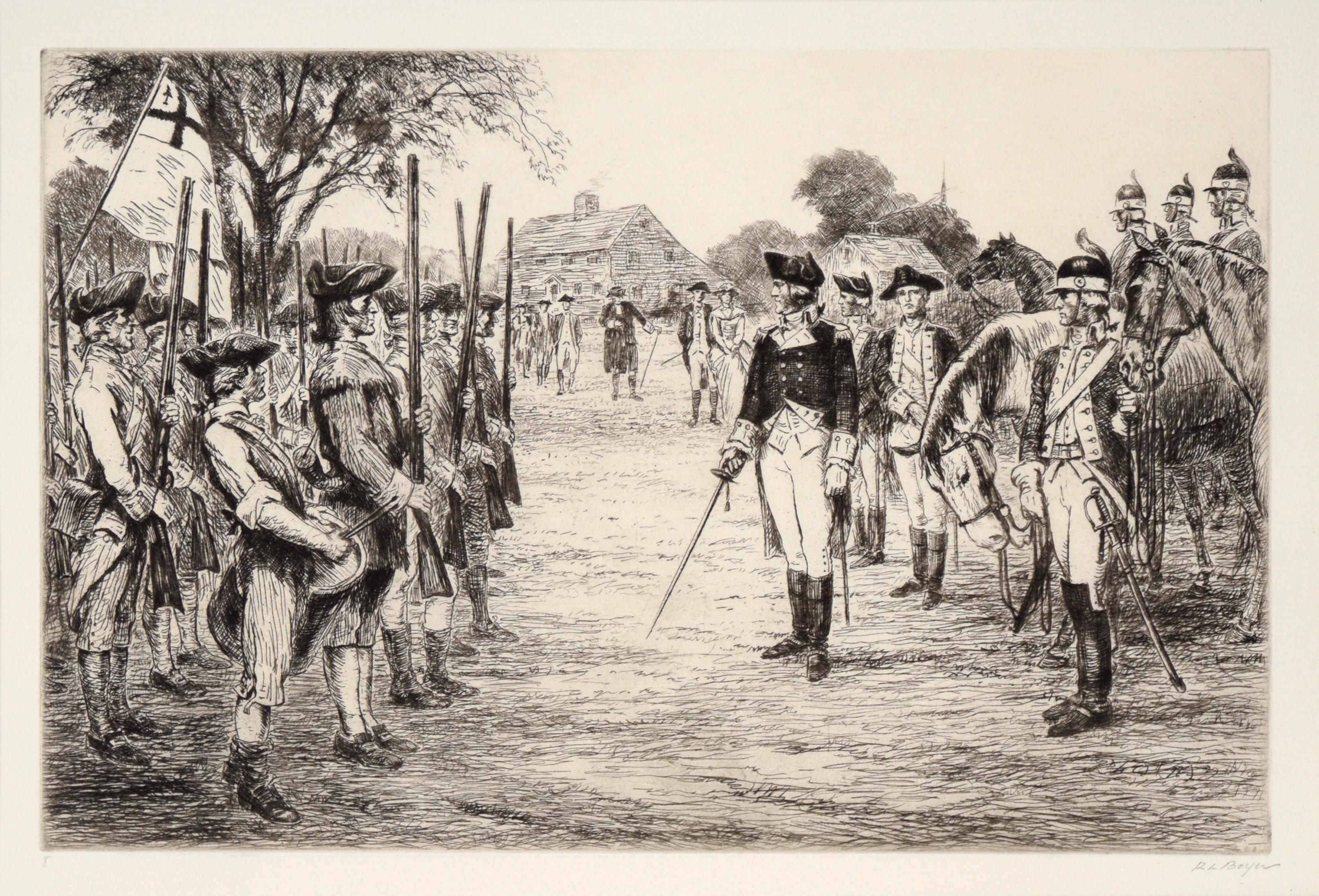 Washington asume el mando - Aguafuerte sobre papel - Print de Ralph Ludwig Boyer