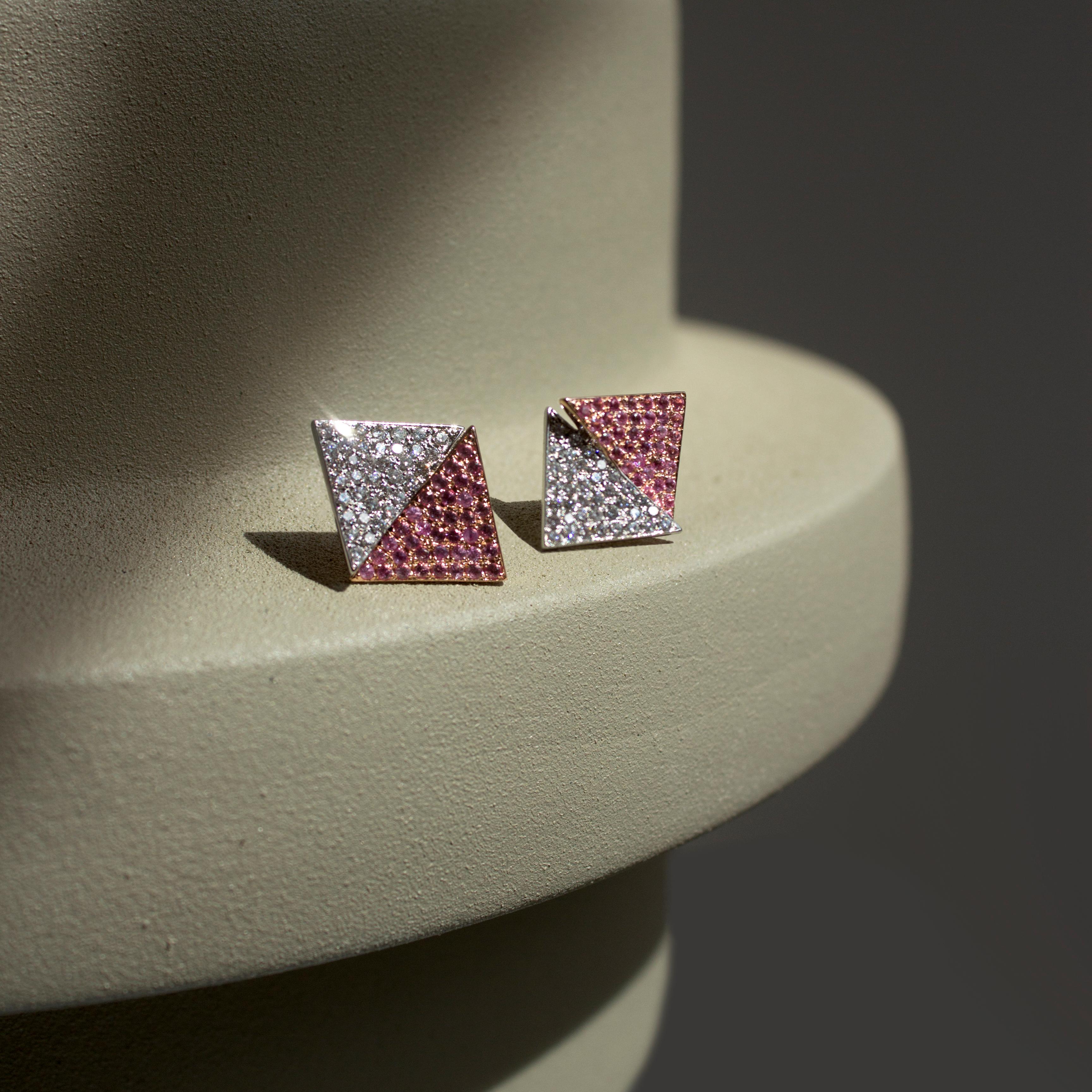 Modernist Ralph Masri 1919 Diamond Pink Sapphire Studs For Sale
