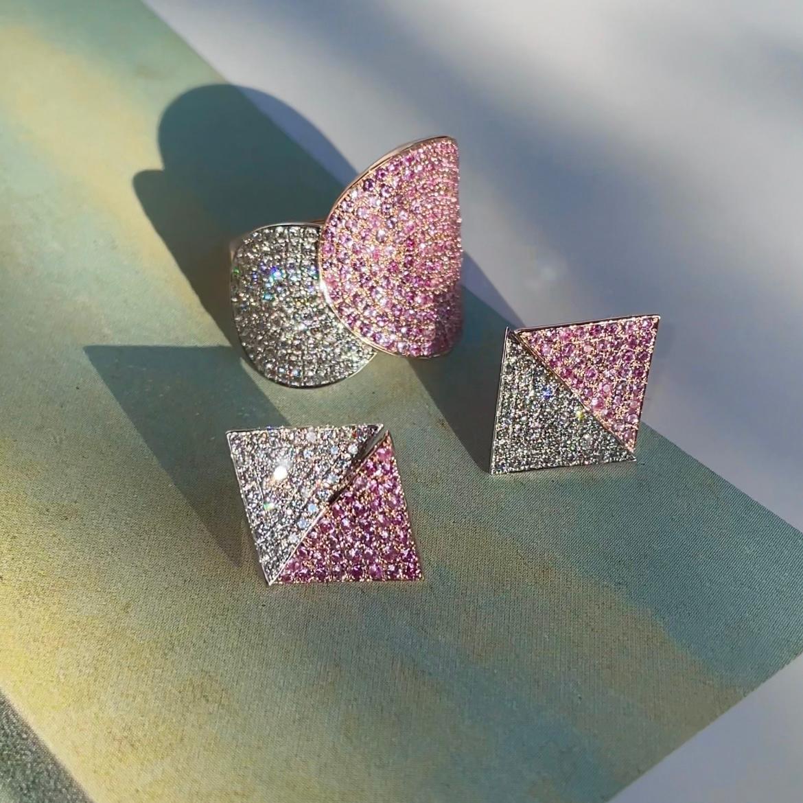 Ralph Masri 1919 Diamond Pink Sapphire Studs In New Condition For Sale In Barcelona, Barcelona