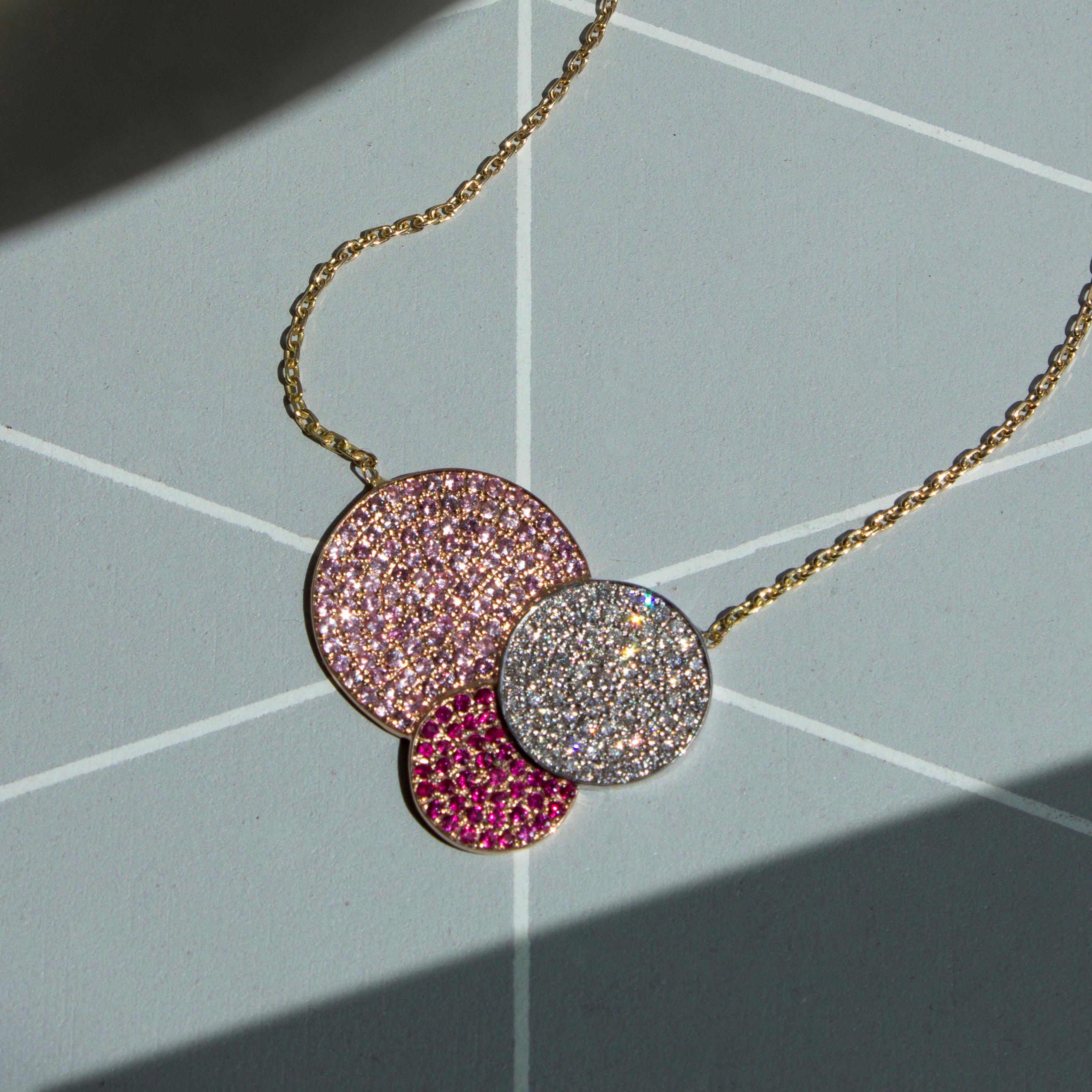 Modernist Ralph Masri 1919 Diamond Ruby Pink Sapphire Necklace For Sale