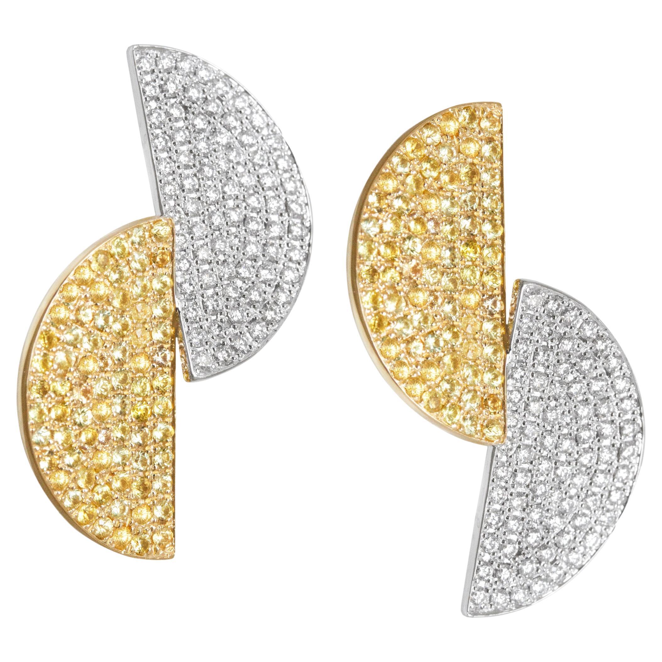Pendientes Media Luna Zafiro Amarillo Diamante Ralph Masri 1919 en venta