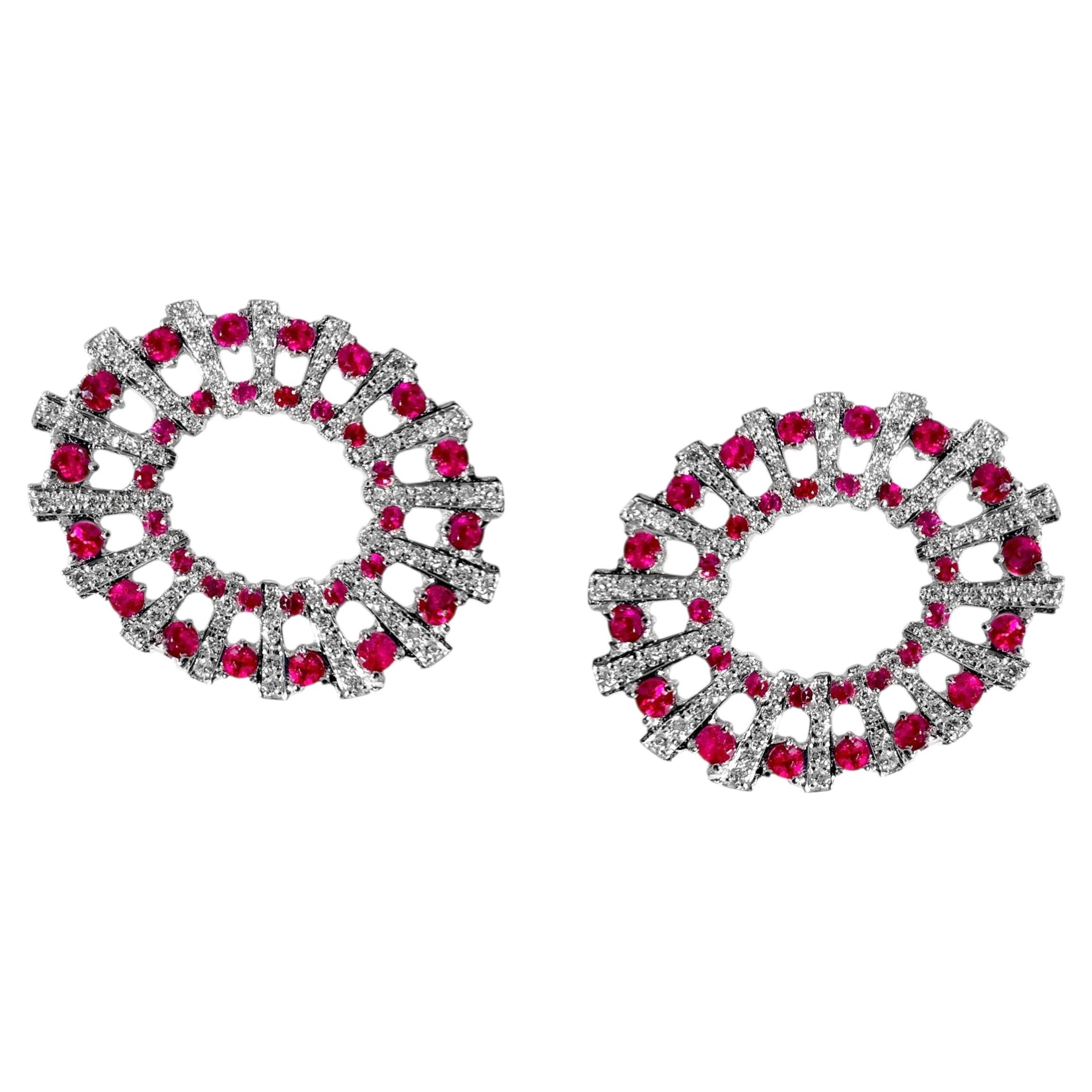 Ralph Masri Andromeda 18kt White Gold Diamond Ruby Earrings For Sale