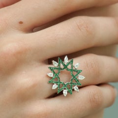 Ralph Masri Arabesque Deco Diamond and Emerald Ring