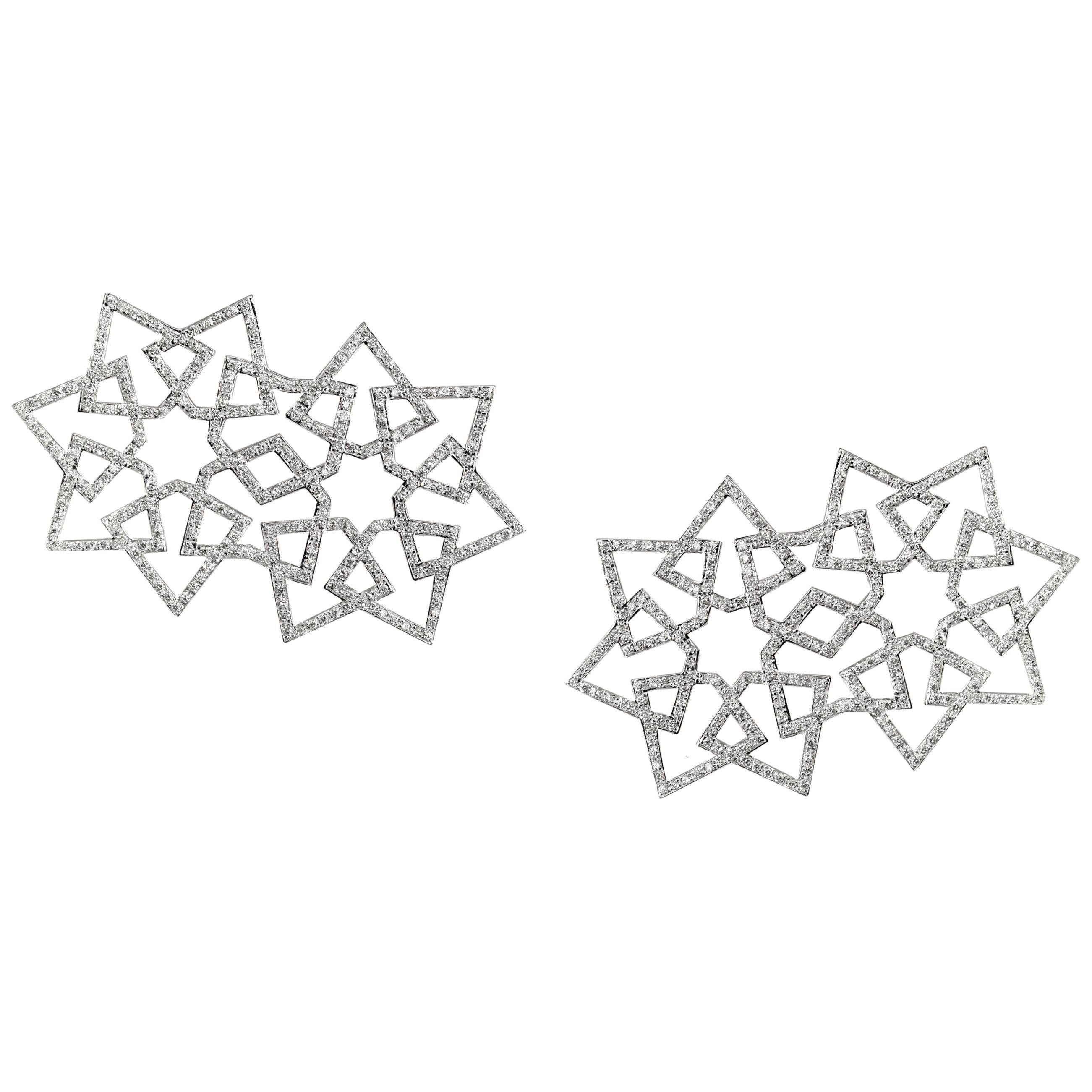 Ralph Masri Boucles d'oreilles Arabesque Deco à double étoile en diamants