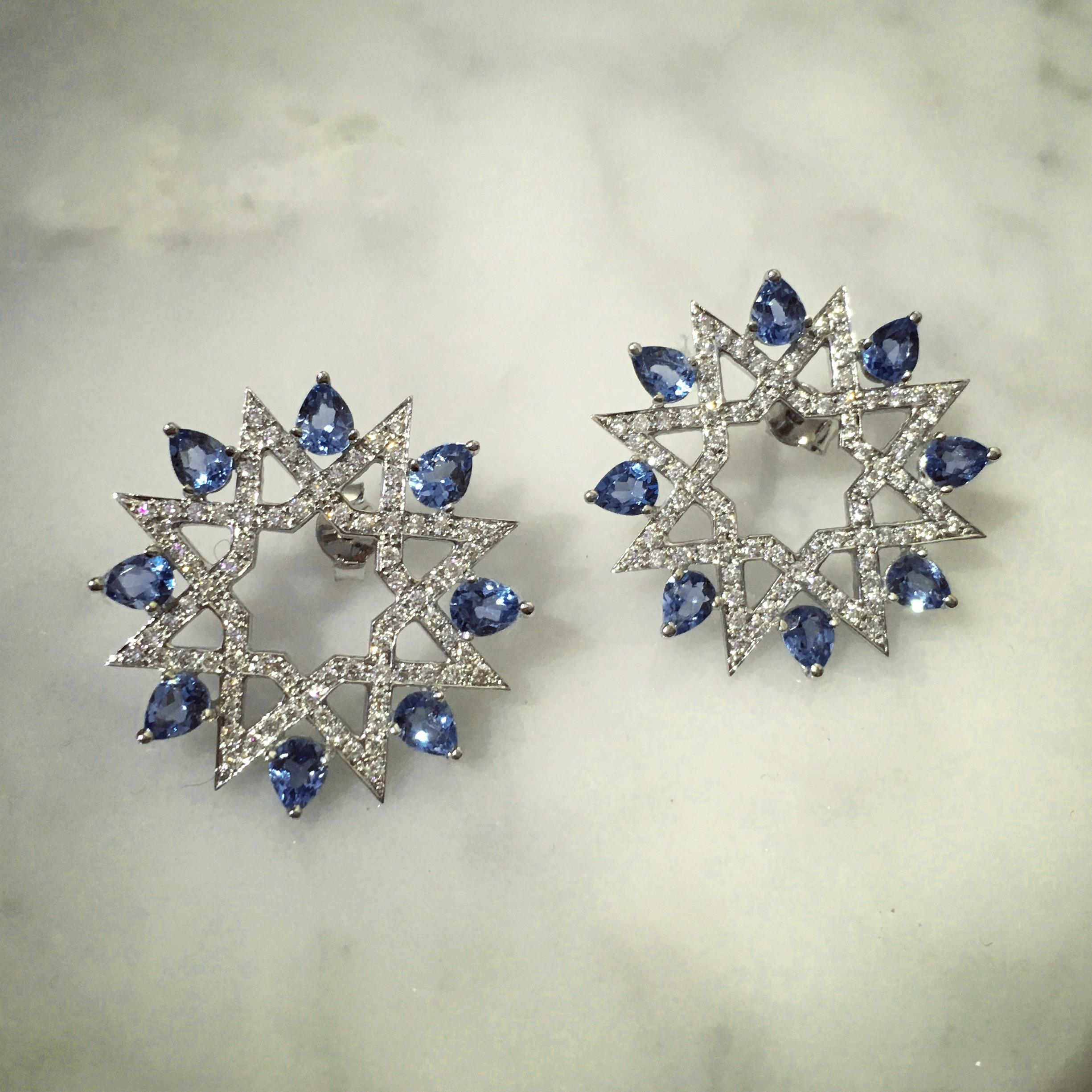 Art Deco Ralph Masri Arabesque Deco Diamond Sapphire Star Studs For Sale