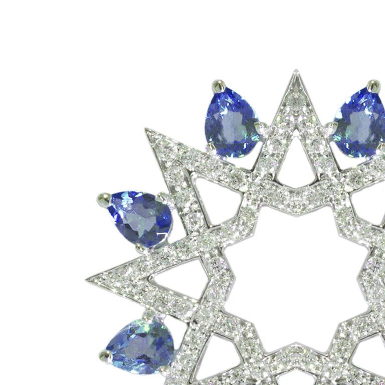 Pear Cut Ralph Masri Arabesque Deco Diamond Sapphire Star Studs For Sale