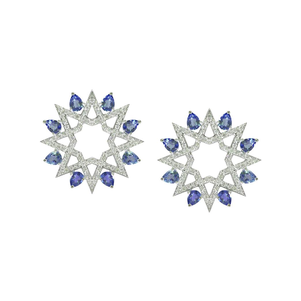 Ralph Masri Arabesque Deco Diamond Sapphire Star Studs For Sale